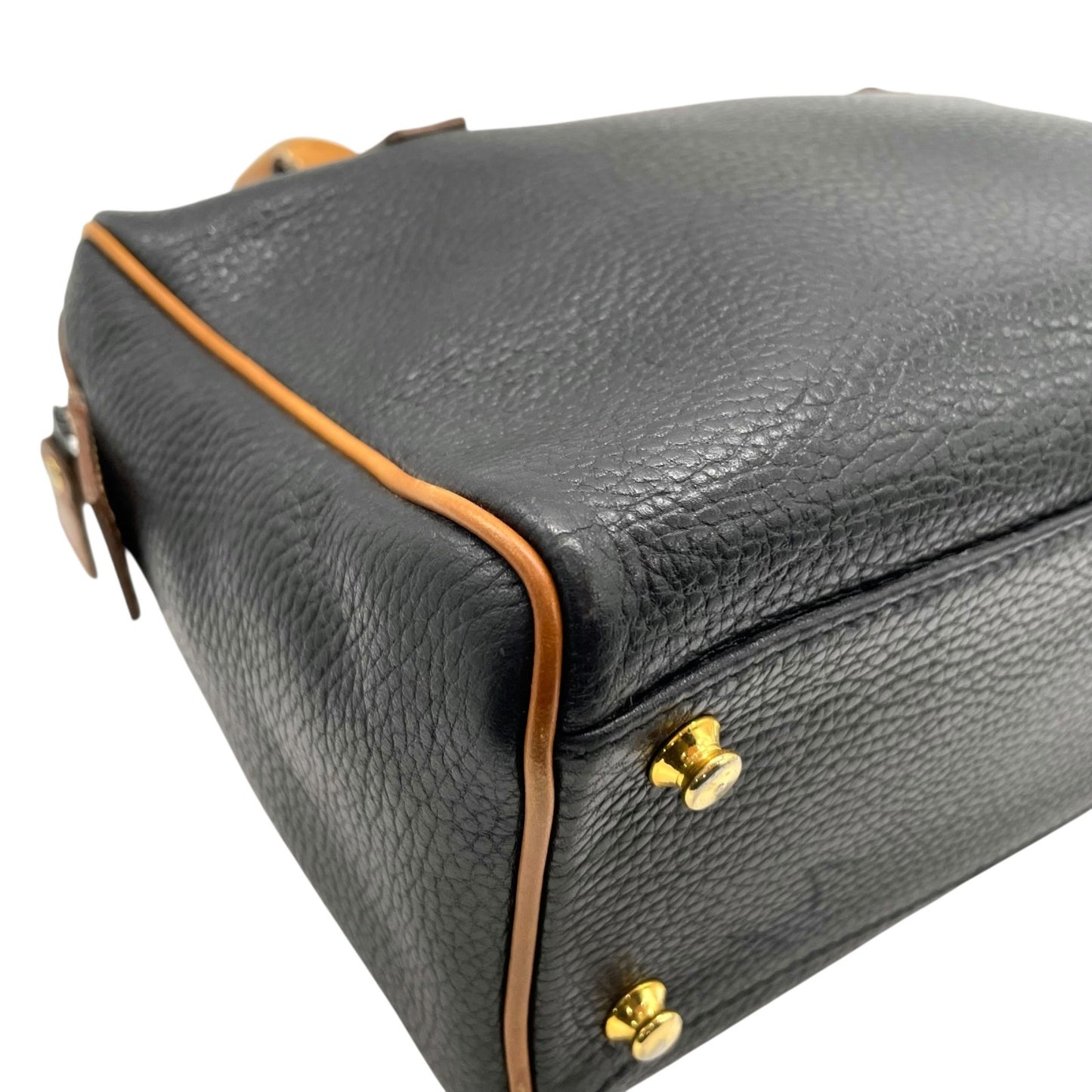 セリーヌ CELINE レザーハンドバッグ ブラック×ブラウン 黒 茶色 ゴールド金具 金金具 ボストンバッグ型 ヴィンテージ K5