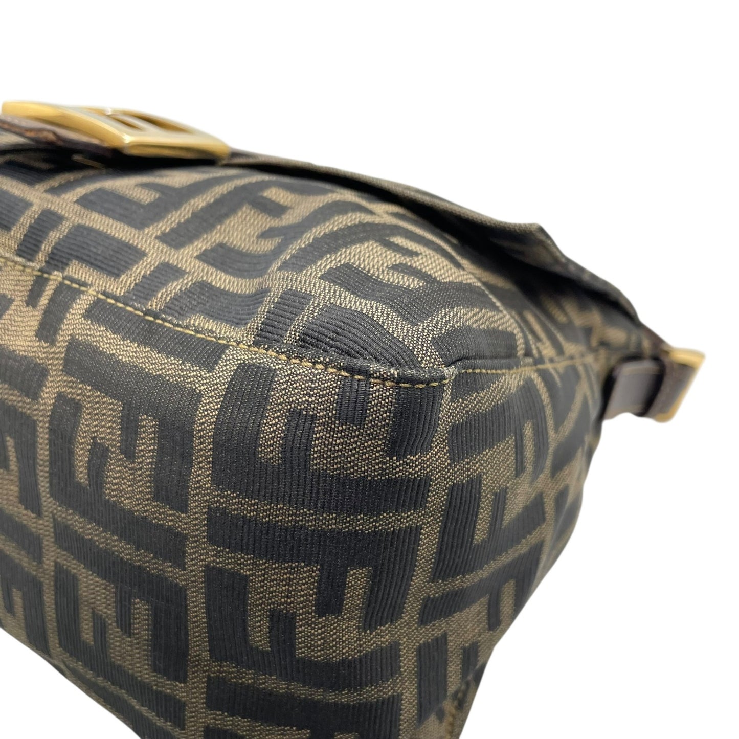 美品 フェンディ FENDI マンマバケット ショルダーバッグ ズッカ柄 ブラウン 茶色 キャンバス×レザー FFロゴ金具 金金具 ビンテージ レディース C7