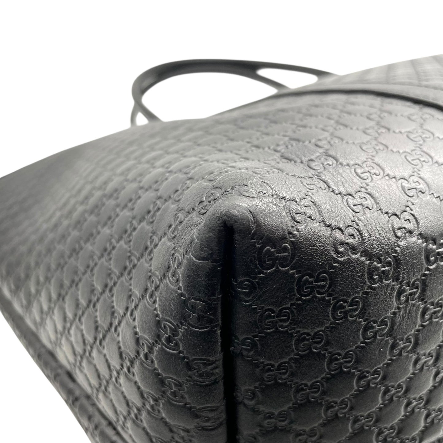 美品 GUCCI グッチ マイクログッチシマ トートバッグ 449648 黒 ブラック レザー ゴールド金具 肩掛け可 A4収納可 メンズ レディース E