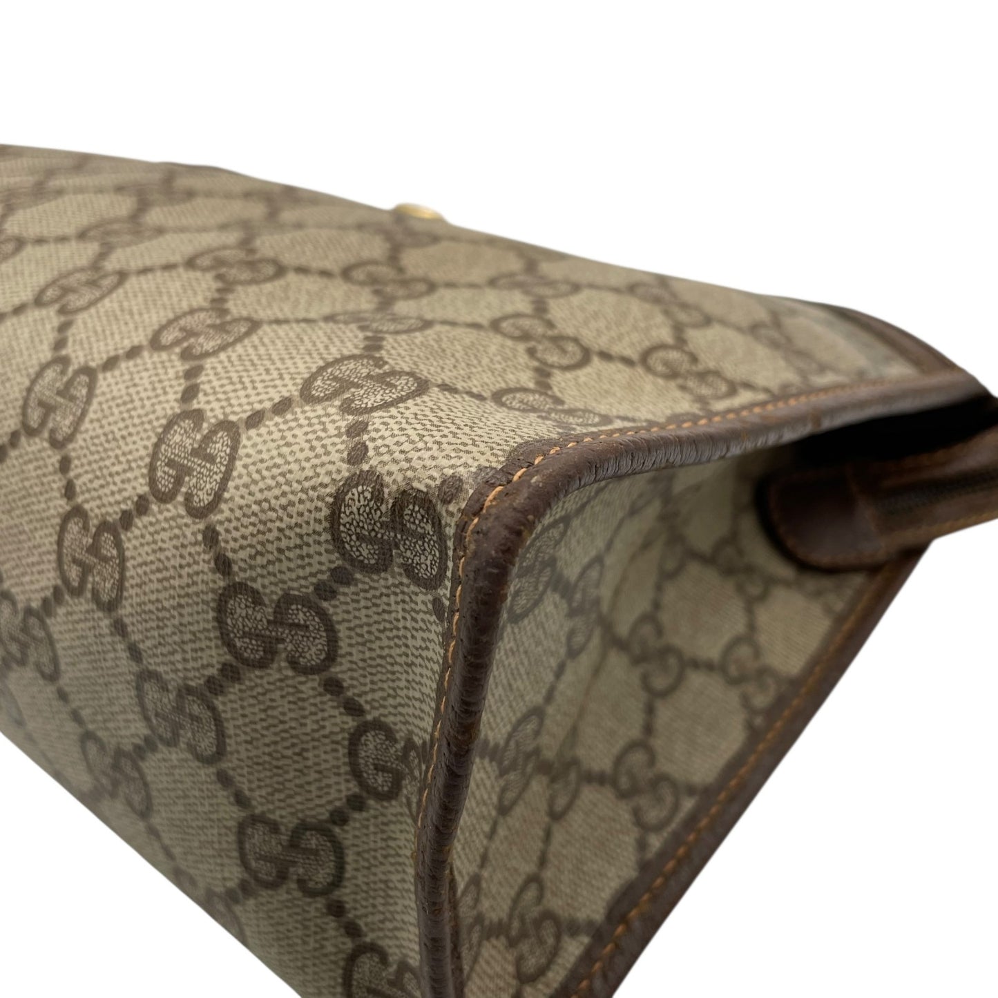 GUCCI グッチ GGスプリーム クラッチバッグ セカンドバッグ 茶 ブラウン グレー PVC レザー ゴールド金具 オールドグッチ ヴィンテージ メンズ レディース C4