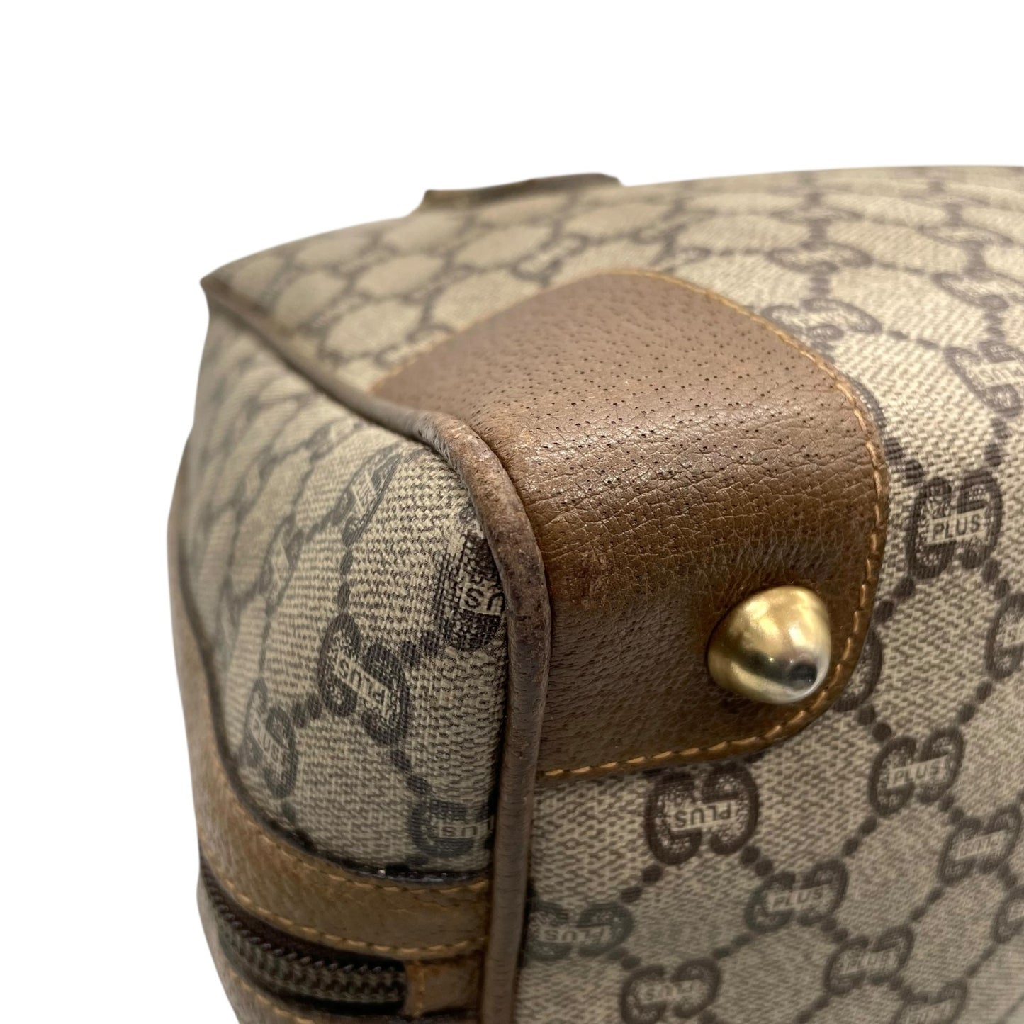 GUCCI グッチ GGプラス グッチプラス ハンドバッグ グレー ベージュ PVC レザー ゴールド金具 オールドグッチ ヴィンテージ レディース A