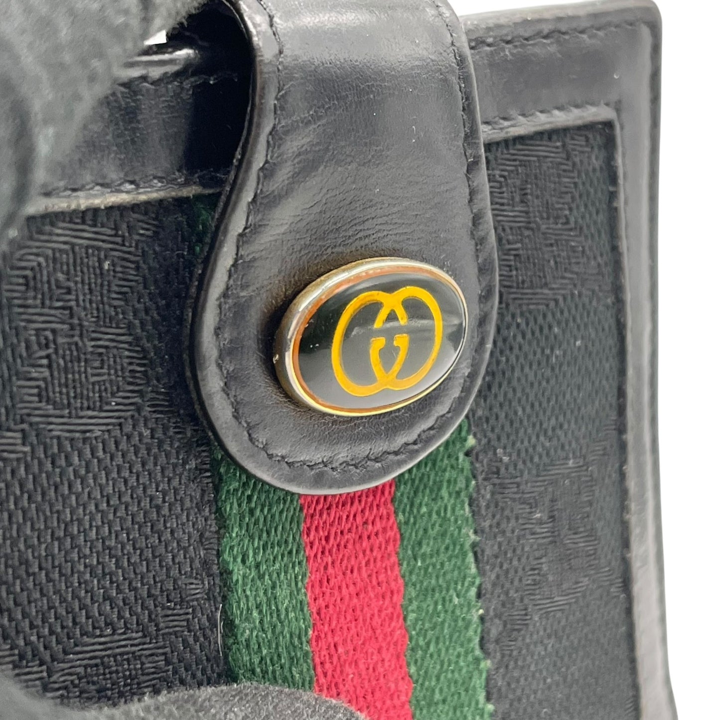 グッチ GUCCI シェリーライン 二つ折り財布 GGキャンバス レザー 黒 ブラック ゴールド金具 ヴィンテージ W4