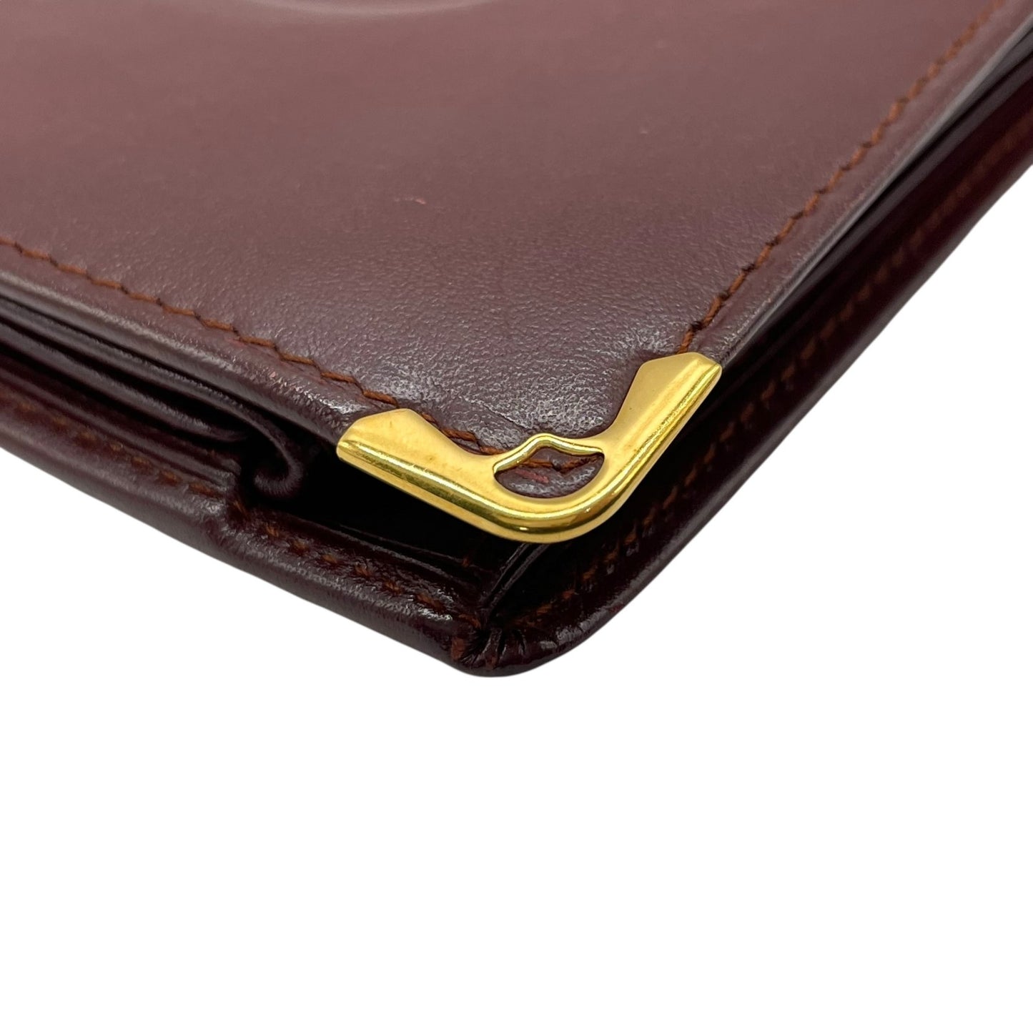 美品 カルティエ Cartier マストライン 二つ折り財布 ボルドー 赤 ワインレッド レザー ゴールド金具 ヴィンテージ メンズ レディース M5