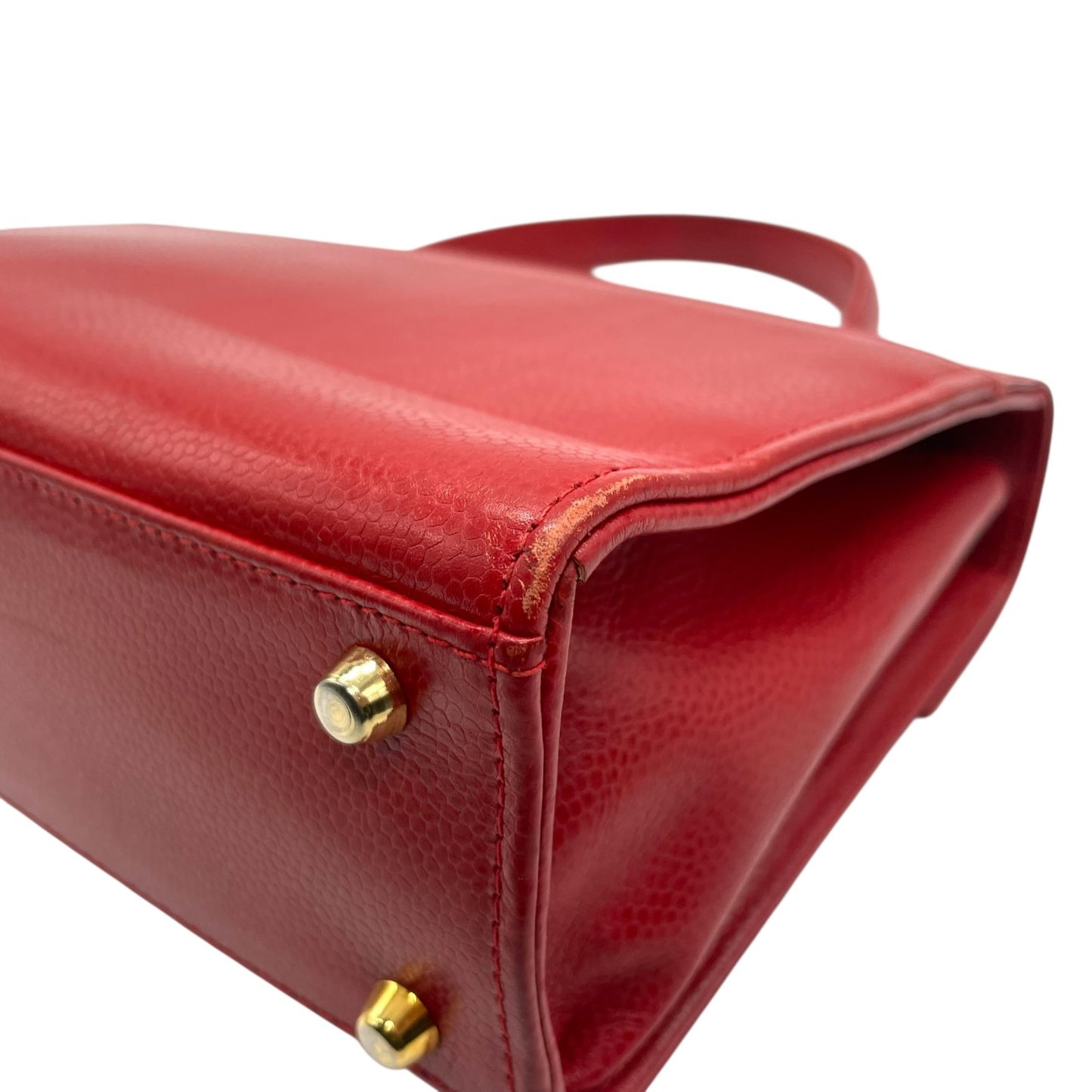 HERNO ヘルノ ハンドバッグ レザー レッド 赤 金金具 ゴールド金具 ヴィンテージ U8