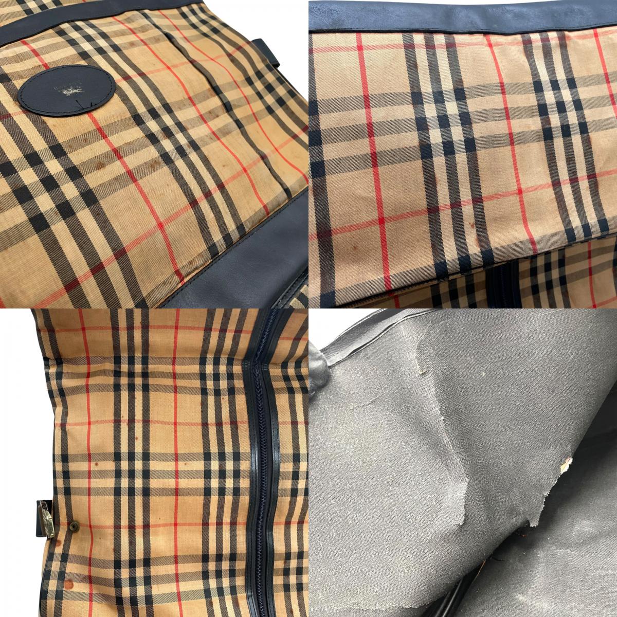 BURBERRY バーバリー ガーメントバッグ ノバチェック トラベルバッグ ベージュ ブラック キャンバス レザー ゴールド金具 ヴィンテージ メンズ X