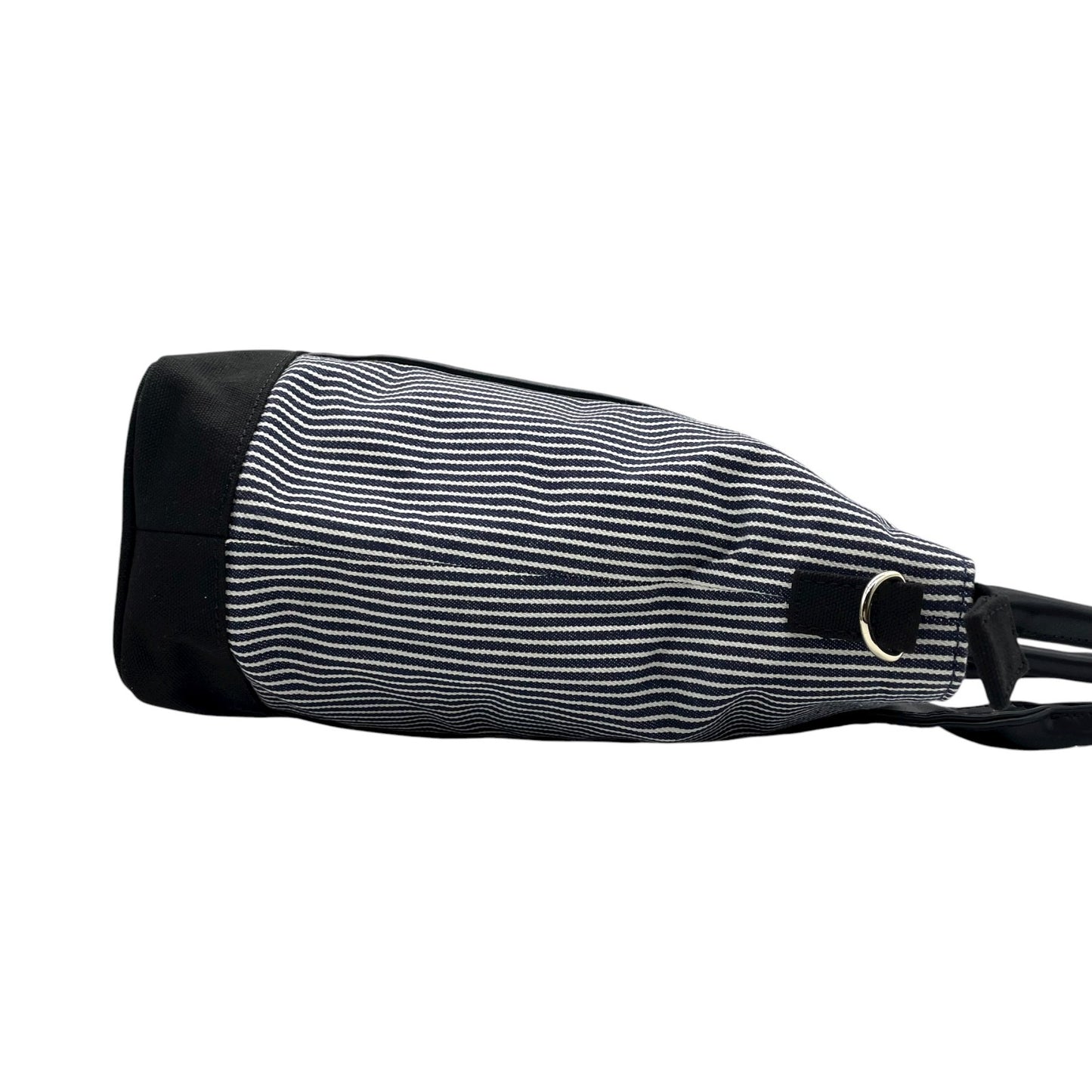 マリークヮント MARY QUANT トートバッグ ストライプ デイジー 花モチーフ ショルダー付き 2WAY 黒 ブラック ホワイト T3