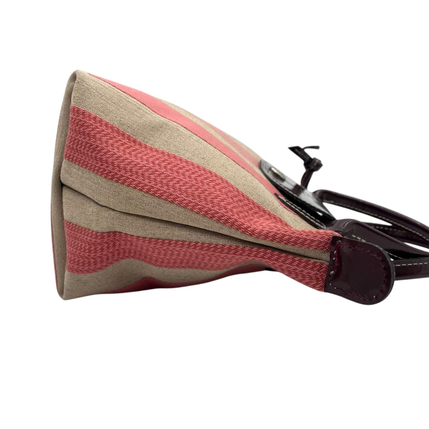 美品 ロンシャン LONGCHAMP ルプリアージュ ハンドバッグ トートバッグ マルチカラー ストライプ ベージュ ピンク キャンバス×レザー U2