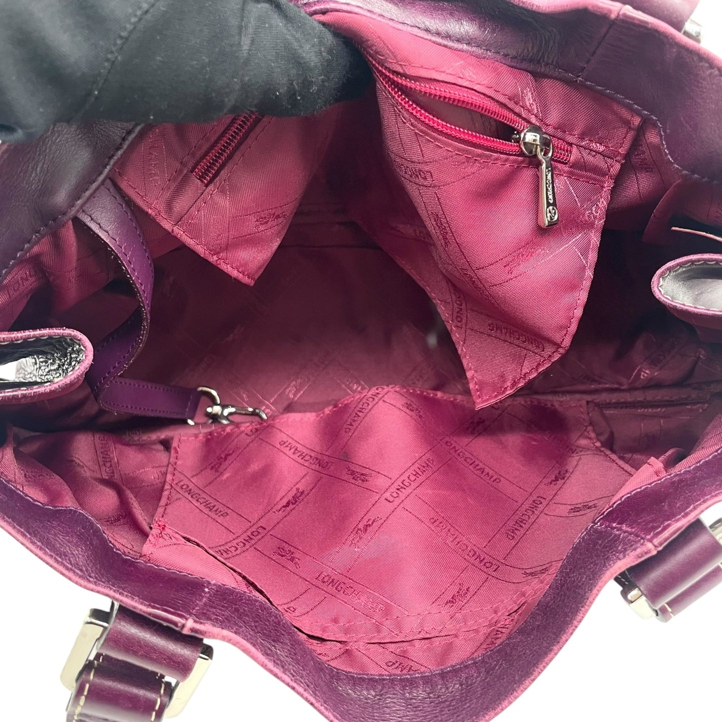 ロンシャン LONGCHAMP ハンドバッグ ベルトデザイン フラップ パープル レザー 本革 シルバー金具 ユニセックス レディース Y2K 00s ヴィンテージ s94 vintage