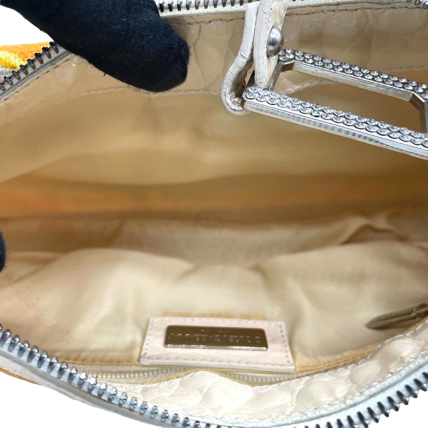 ドルチェ＆ガッバーナ DOLCE & GABBANA D&G ドルガバ ミニバッグ ワンショルダー クロコ型押し フラワー柄 オレンジ イエロー C5