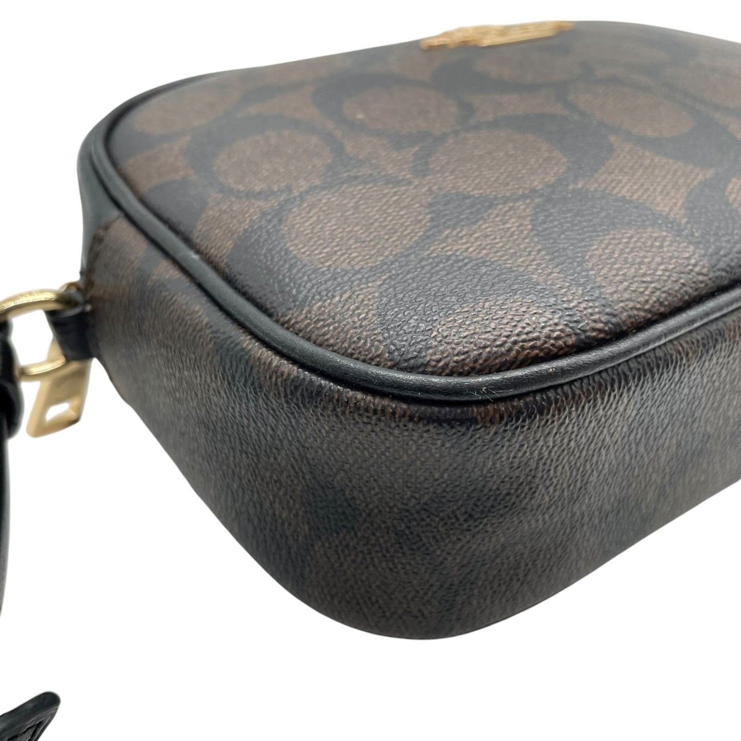 美品 コーチ COACH シグネチャー PVC レザー クロスボディ カメラバッグ ショルダーバッグ C9926 茶色 ブラウン 黒 ブラック ゴールド金具 金金具 ミニバッグ 1