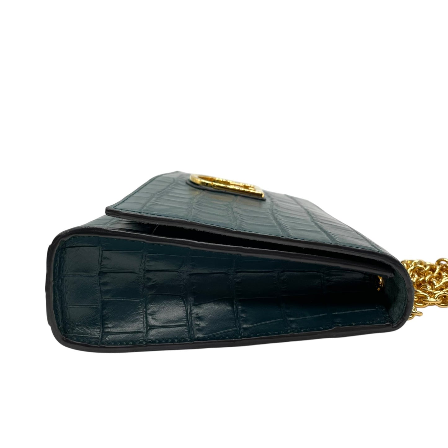 フルラ FURLA チェーンショルダーバッグ 型押し ダークグリーン 深緑 金金具 ゴールド金具 上品 高級感 A3