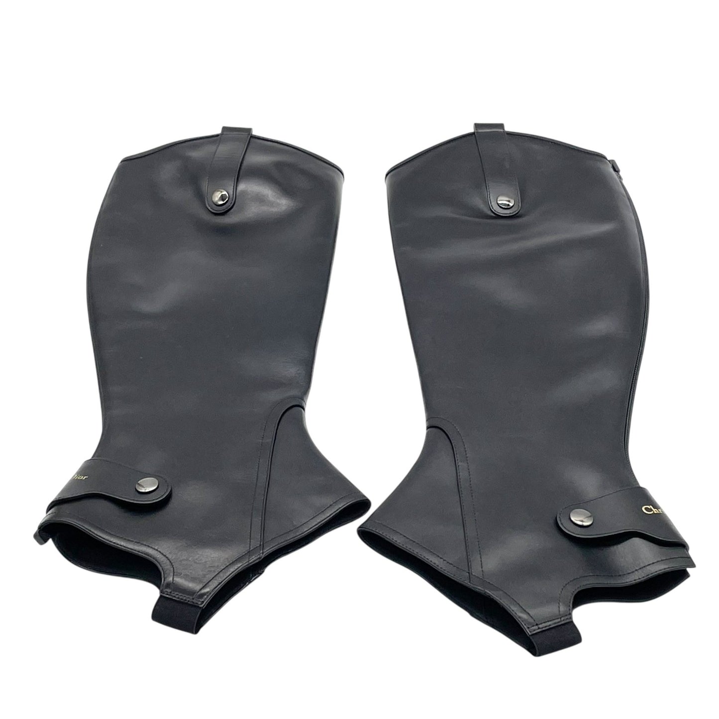 極美品 クリスチャン ディオール Christian Dior レザー ブーツカバー 37 黒 ブラック 本革 モード 乗馬風 R