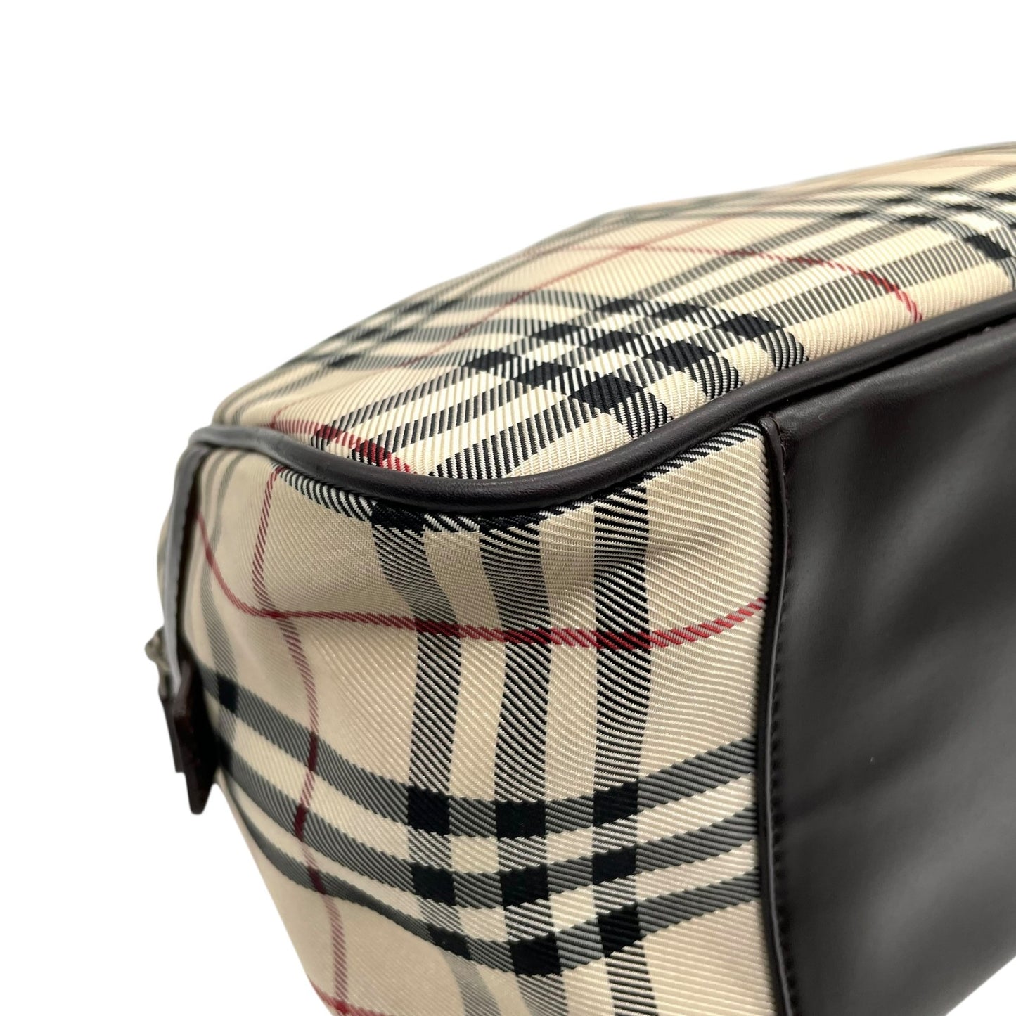 美品 バーバリー BURBERRY ハウスチェック ノバチェック ボストンバッグ レザー キャンバス 茶色 ブラウン×ベージュ ロゴプレート C7