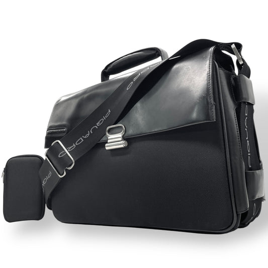 ピクアドロ Piquadro ビジネスバッグ ショルダーバッグ ナイロン×レザー 黒 ブラック メンズ 通勤 2WAY イタリア製 E