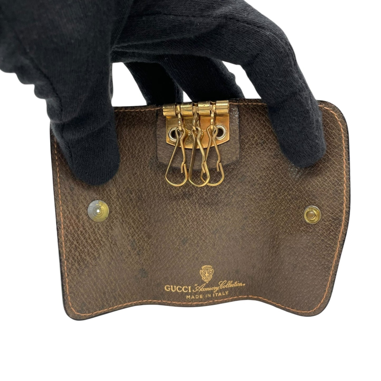 グッチ GUCCI キーケース 3連 三つ折り ブラウン 茶 レザー インターロッキングG ゴールド金具 オールドグッチ ヴィンテージ メンズ レディース M1