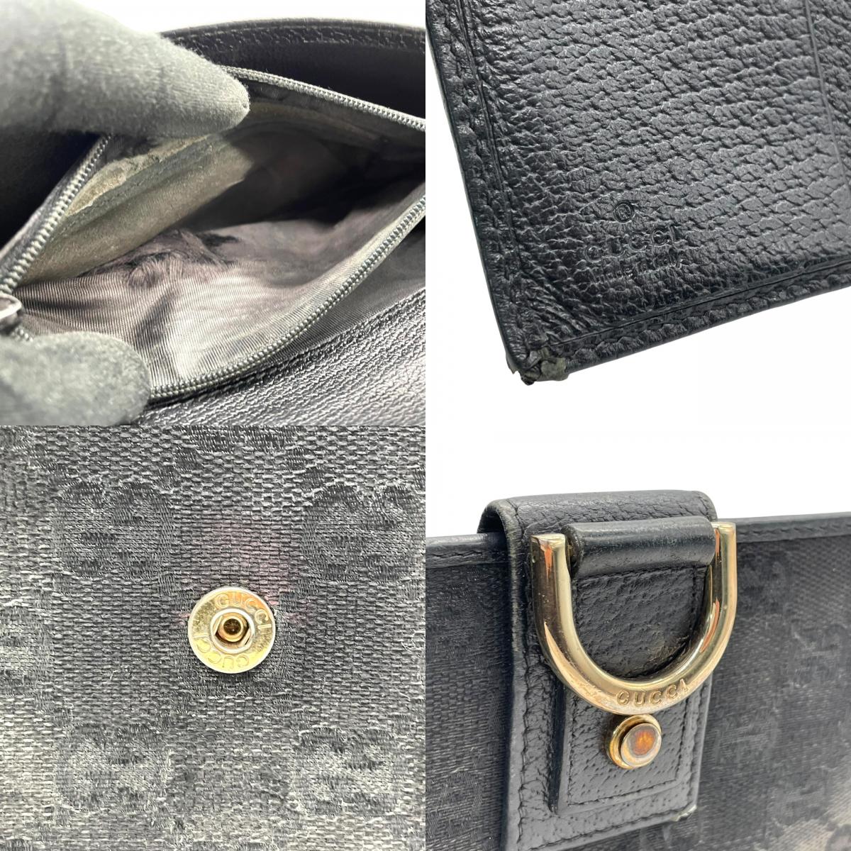 グッチ GUCCI 二つ折り 長財布 GGキャンバス 黒 ブラック キャンバス レザー ゴールド金具 GG柄 メンズ レディース M5