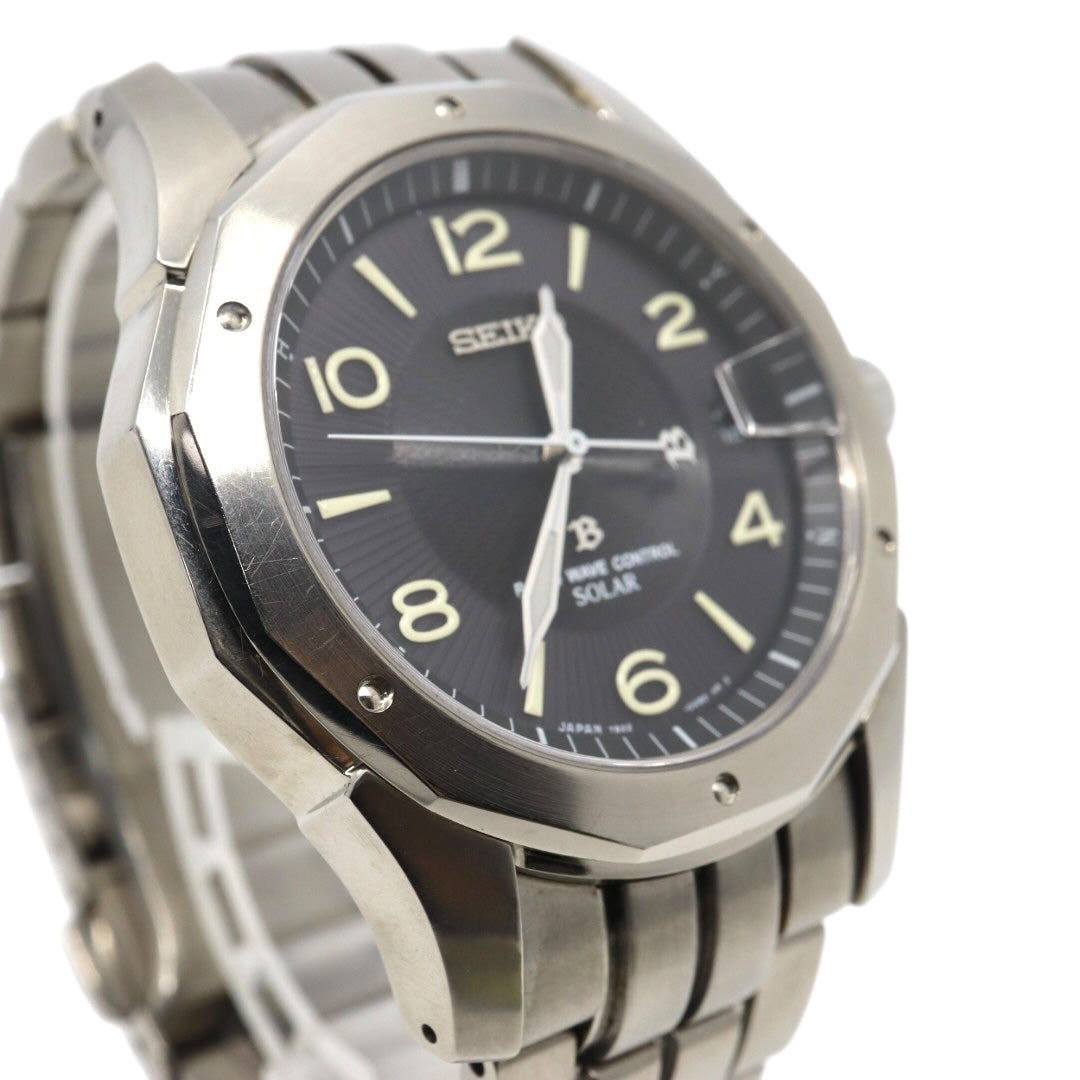 【稼働品／クリーニング済】セイコー SEIKO ブライツ 7B22-0AC0 腕時計 メンズウォッチ ソーラー電波 チタン ブラック文字盤 シルバー デイト アナログ ビジネスシーン カジュアル 軽量モデル G3