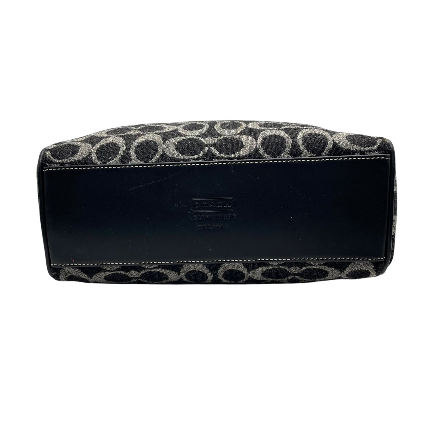 美品 COACH コーチ シグネチャー トートバッグ ハンドバッグ 黒 ブラック グレー ウール レザー シルバー金具 ロゴ ファスナー開閉 レディース S11