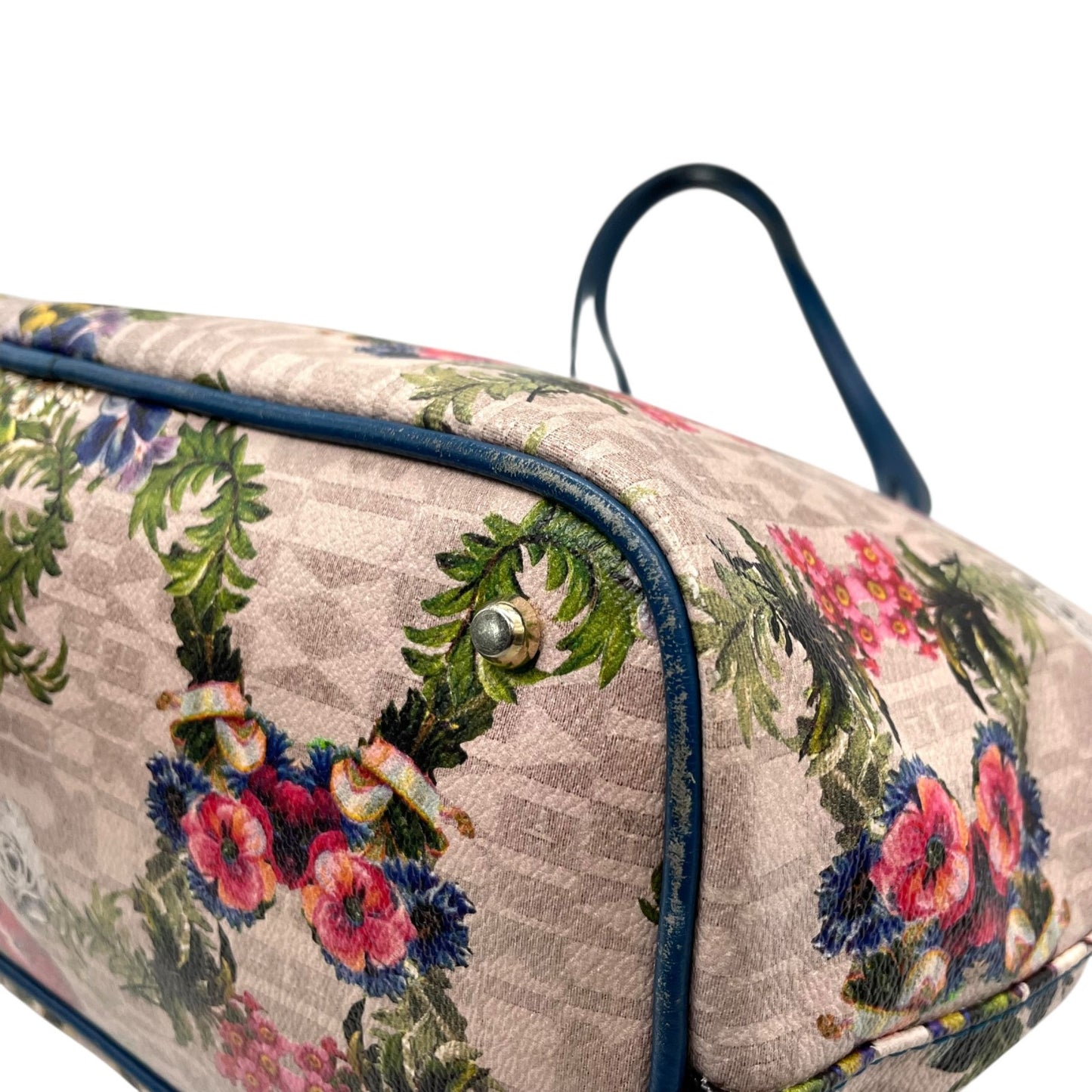 FURLA フルラ トートバッグ PVC レザー マルチカラー ゴールド金具 花柄 ボタニカル 総柄 肩掛け可 ロゴ レディース U13