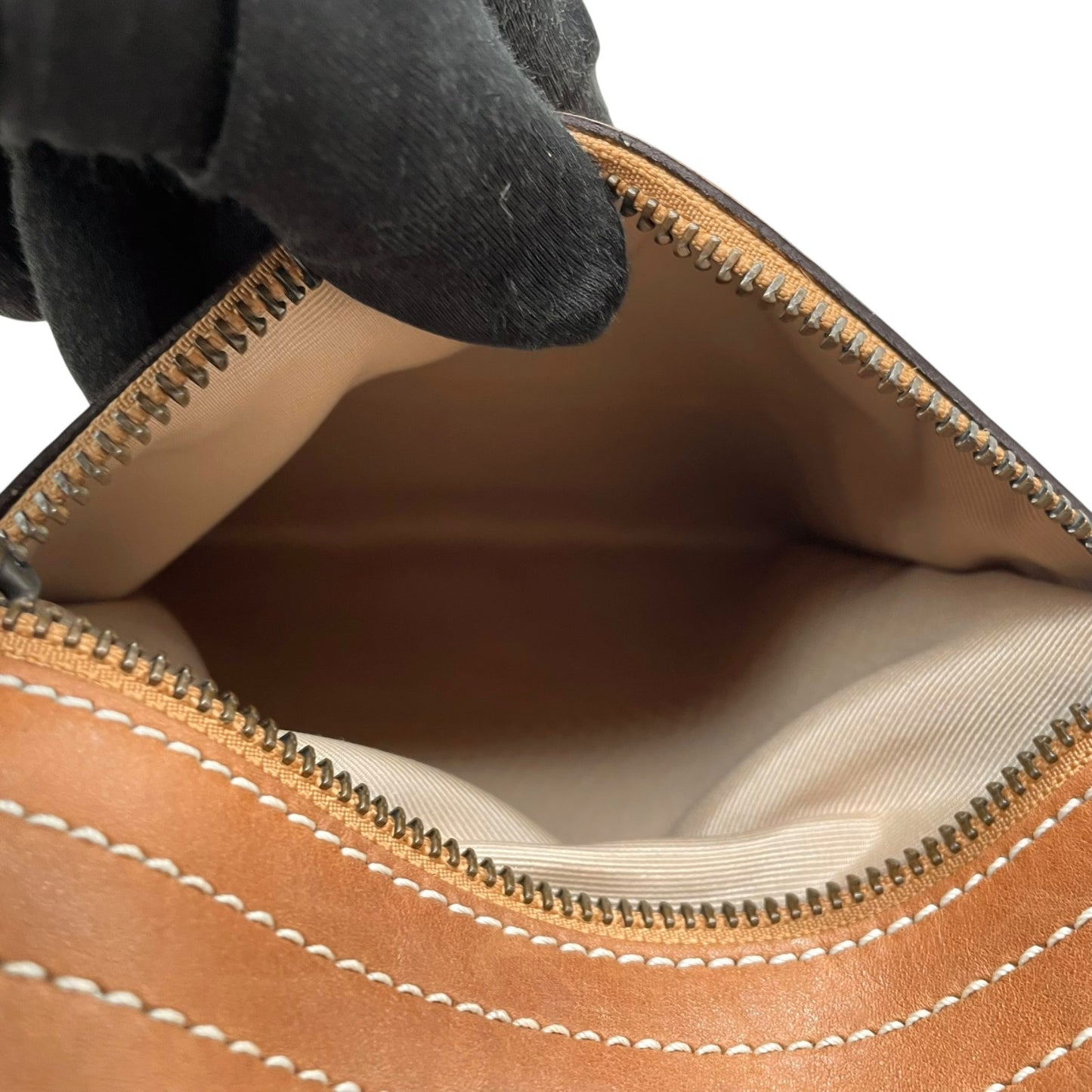 COACH コーチ ショルダーバッグ 茶 ブラウン オールレザー ゴールド金具 斜め掛け可 ロゴ 編み上げ ステッチ 10399 レディース T4