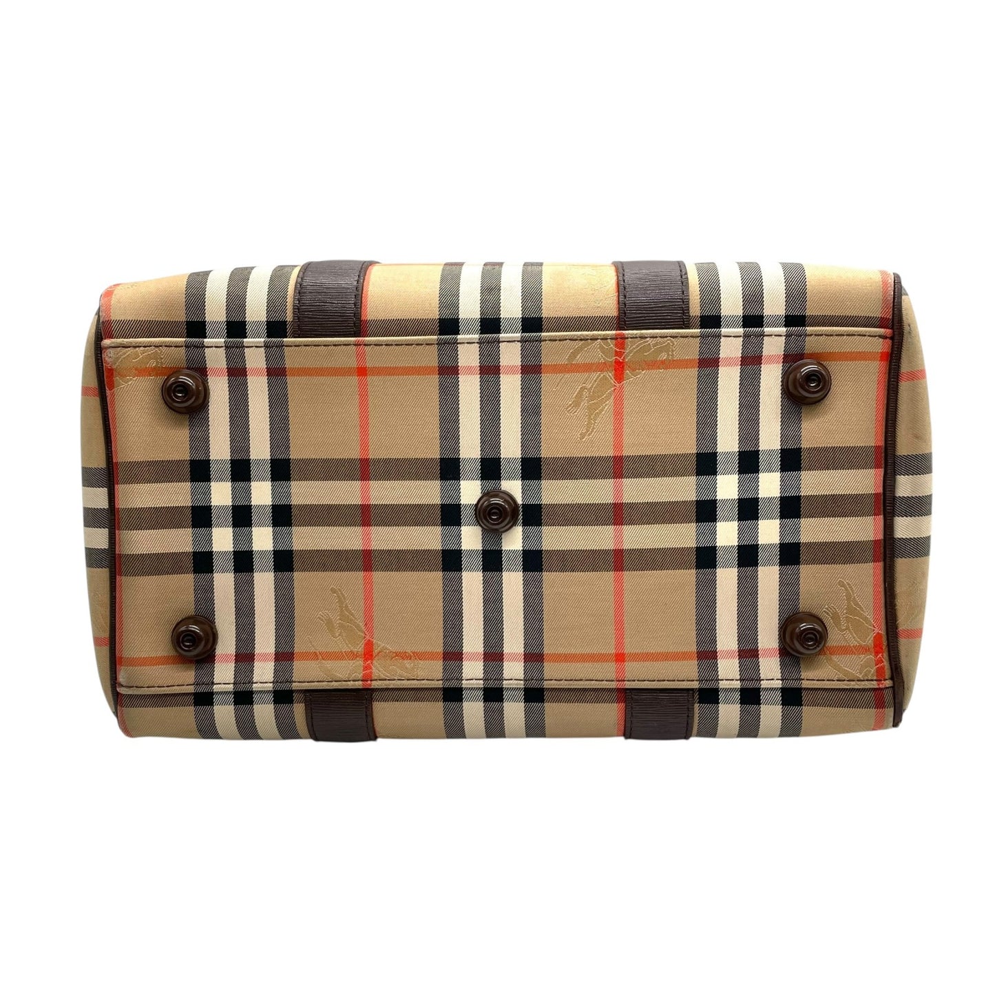 バーバリー Burberrys ボストンバッグ ハンドバッグ シャドーホース ノバチェック ベージュ 茶色 ブラウン キャンバス レザー E