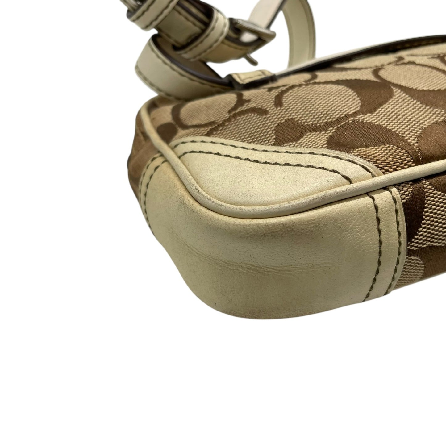 コーチ COACH ポシェット ショルダーバッグ ウエストバッグ シグネチャー柄 ベージュ 白 ホワイト レザー キャンバス ミニバッグ U8