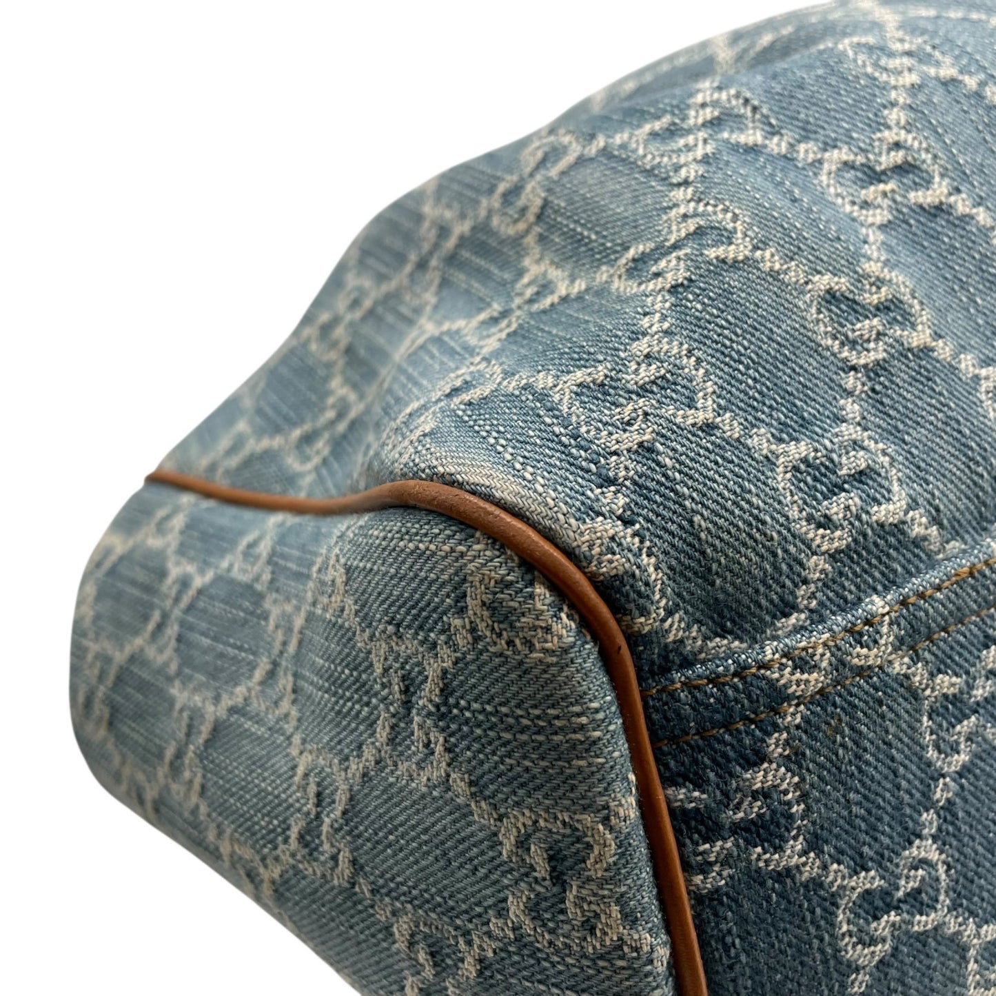 グッチ GUCCI GGデニム GGキャンバス スーキー ハンドバッグ トートバッグ キャンバス×レザー チャーム付 ブルー 青 ブラウン 茶 ゴールド金具 ホーボー Y2K レディース K9