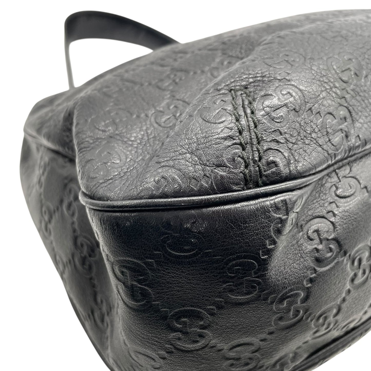 美品 グッチ GUCCI GG柄 グッチシマ レザー ホーボーバッグ ワンショルダー黒 ブラック ショルダーバッグ ロゴプレート ゴールド金具 ヴィンテージ レディース Z1