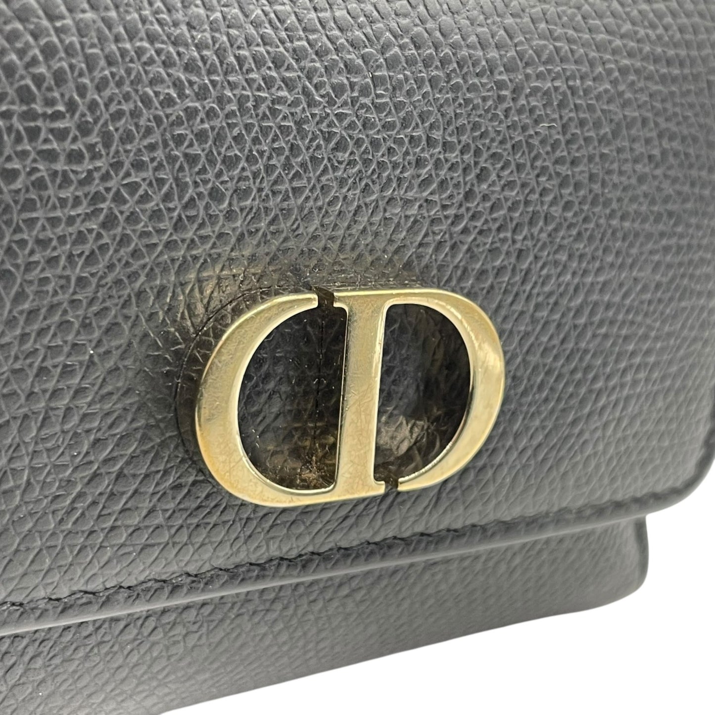 【美品】Christian Dior クリスチャンディオール モンテーニュ ロータス 三つ折り財布 コンパクトウォレット ブラック レザー CDロゴ ゴールド金具 レディース W3
