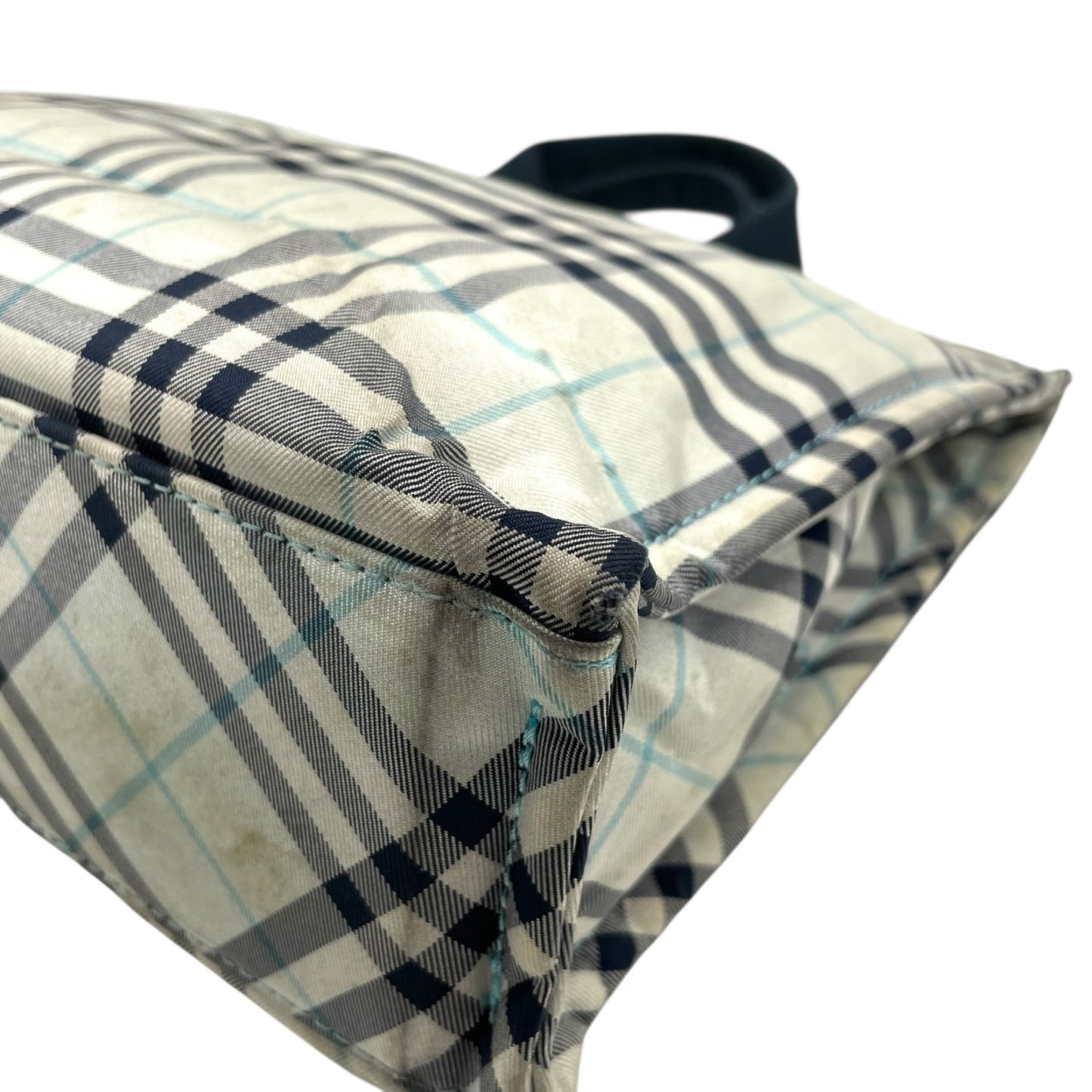 BURBERRY BLUE LABEL バーバリー ブルーレーベル ハンドバッグ ミニトート ノバチェック ライトブルー ネイビー ナイロンキャンバス ホースロゴ レディース U14