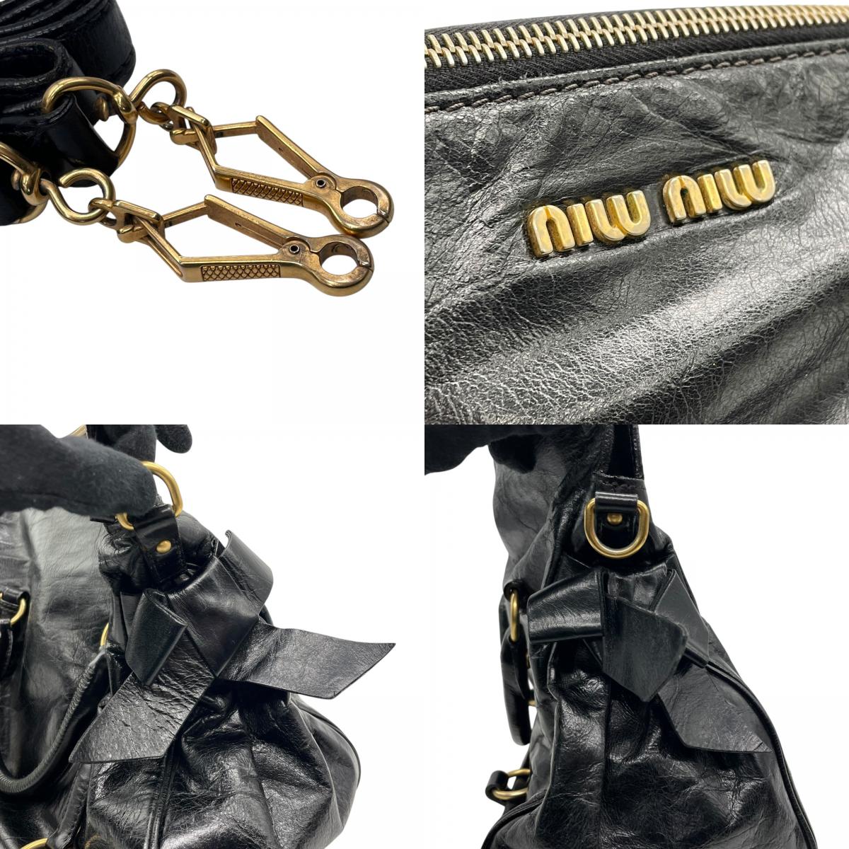 MIUMIU ミュウミュウ ハンドバッグ レザー ブラック【中古】 レディース