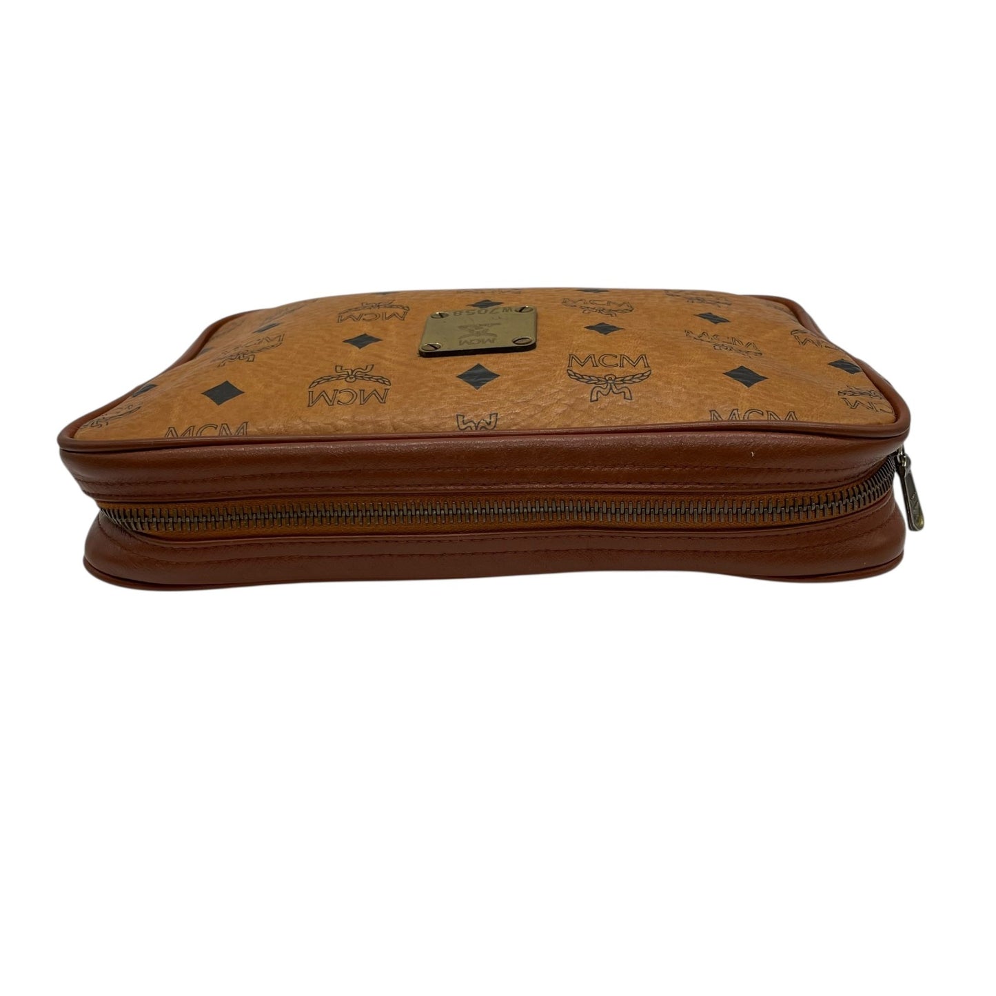 MCM ヴィンテージ ヴィセトス スクエア クラッチバッグ セカンドバッグ ブラウン モノグラム レザー切替 ゴールド金具 ユニセックス s96