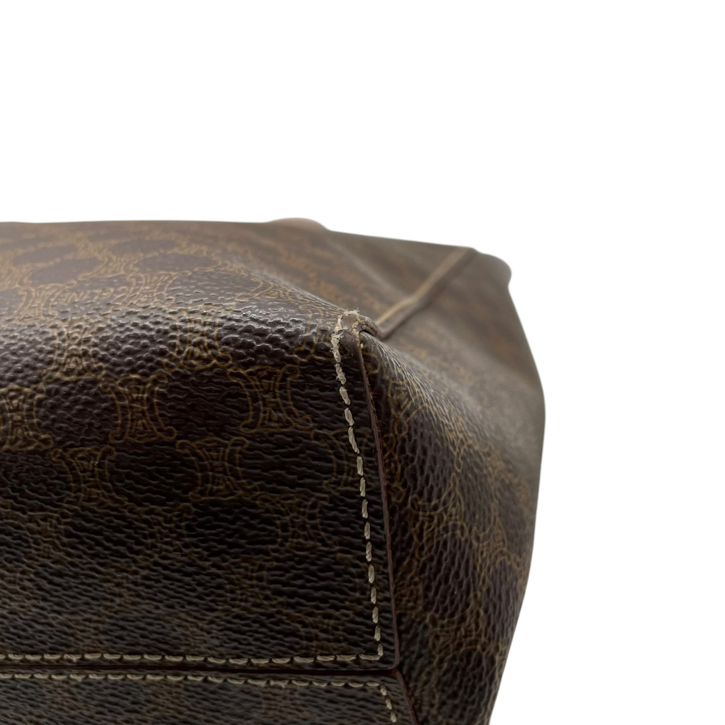 美品 CELINE セリーヌ ヴィンテージ ハンドバッグ マカダム柄 トートバッグ ブラウン レザー PVC MC97 Z1