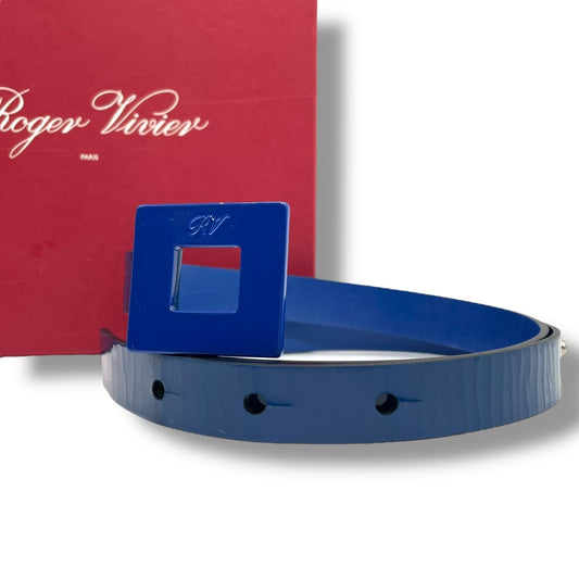 Authentic Roger Vivier Belt Patent Leather Blue Black Blue Hardware Box Women's