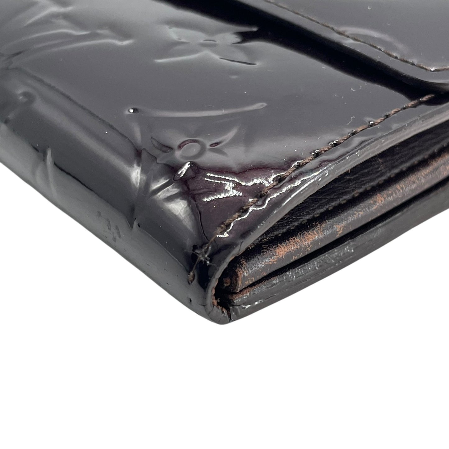 Authentic Louis Vuitton Porte-Feuille Sarah Monogram Vernis M93524 Long Wallet Amarante Patent Leather Gold Hardware Women's