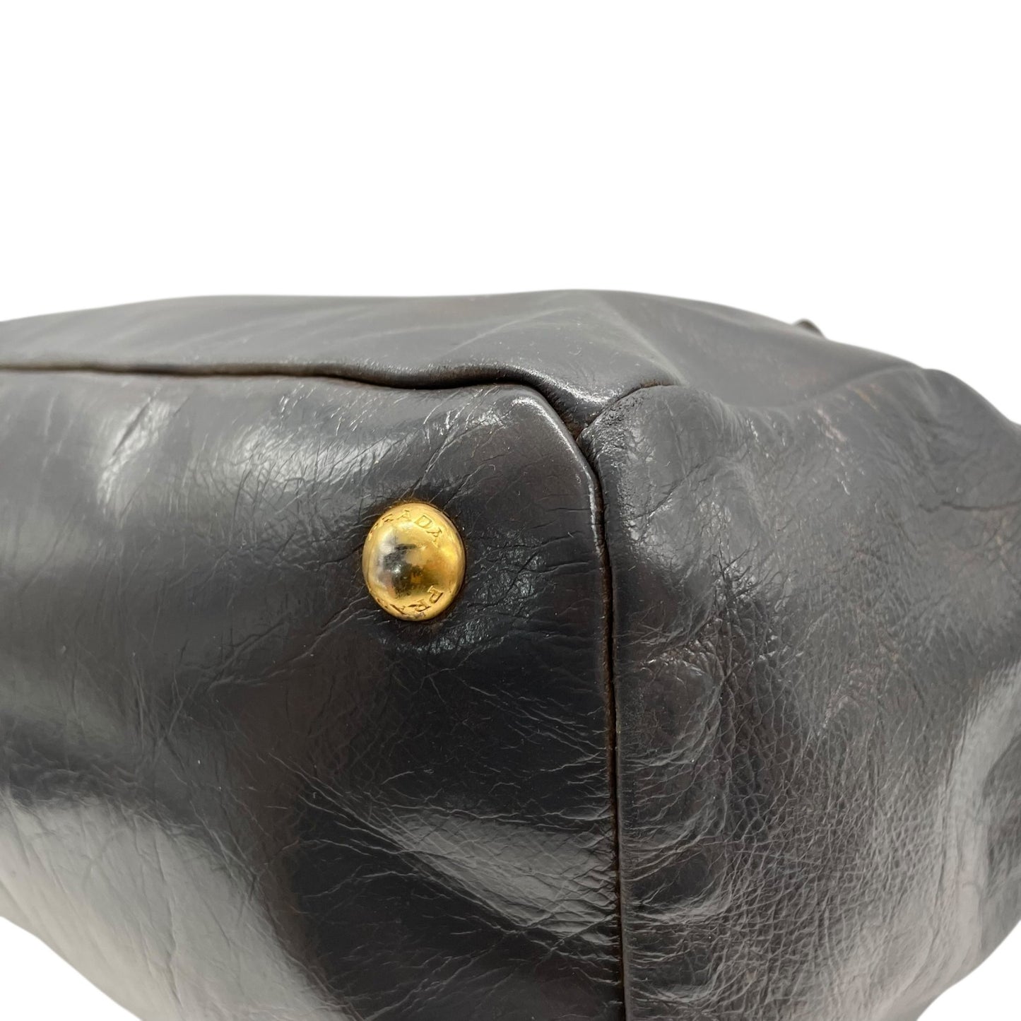 Authentic PRADA 2WAY Handbag Shoulder Bag Leather Gold Hardware Triangular Logo Dark Gray Women's Crossbody