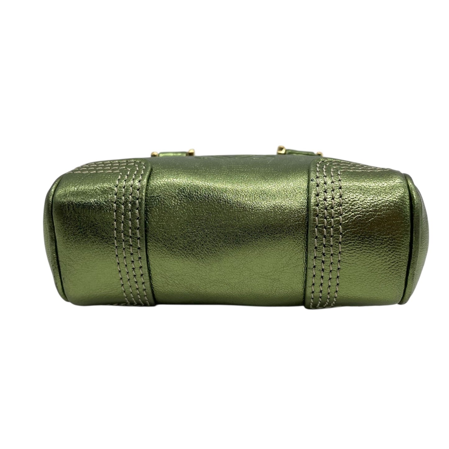 Authentic LOEWE Amazona Micro Mini Shoulder Bag Metallic Green Leather Anagram Logo Crossbody Gold Hardware Vintage Women's