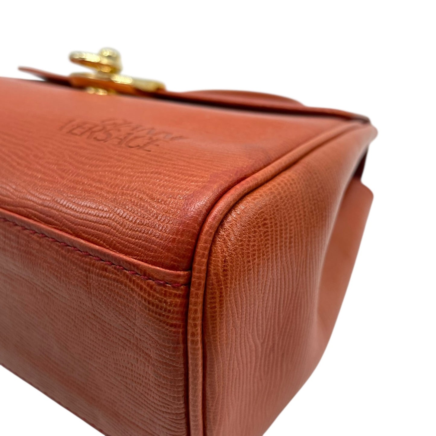 Excellent Authentic Gianni Versace 2WAY Handbag Shoulder Bag Leather Brown Orange Gold Hardware Crossbody Ladies