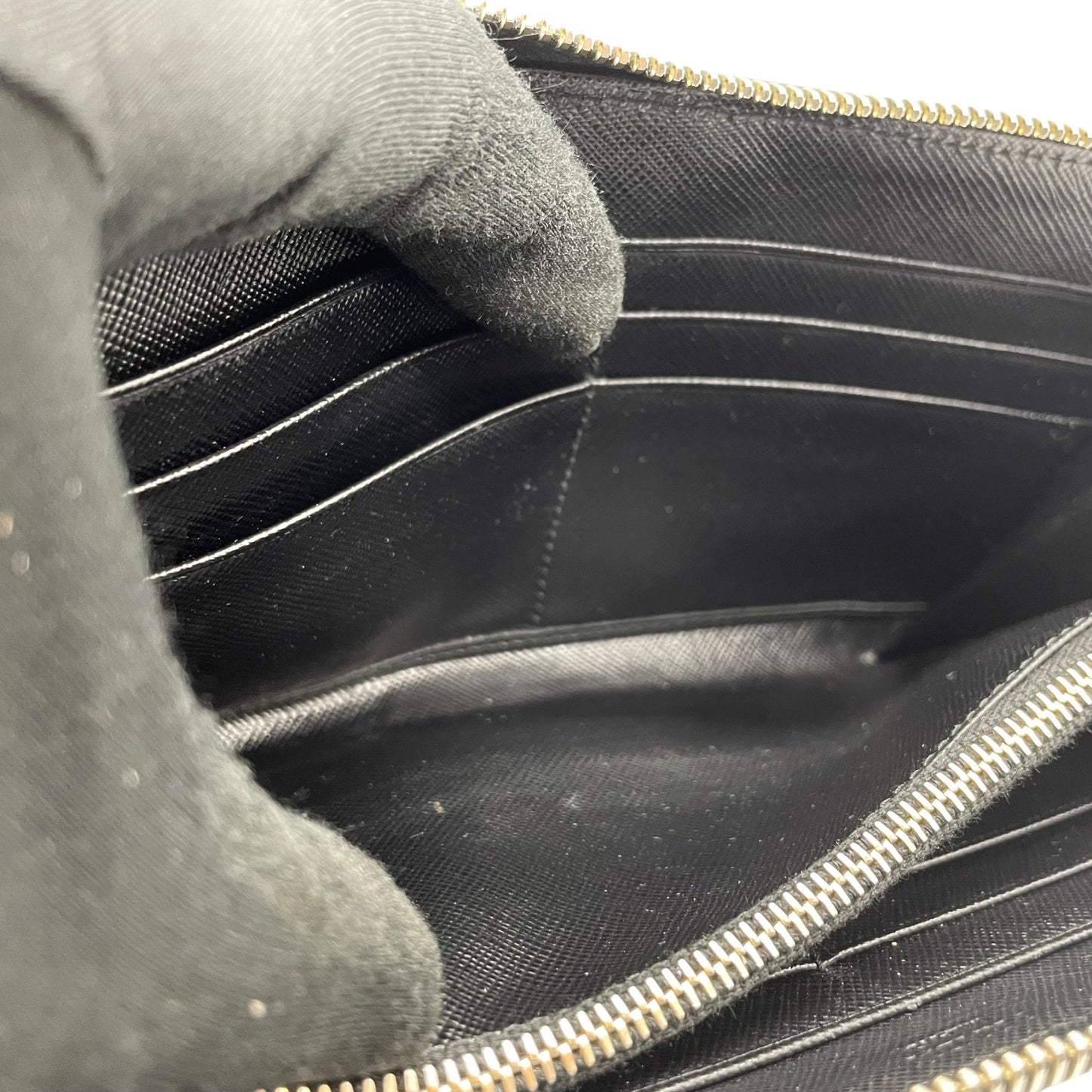 Authentic PRADA Saffiano Leather Long Wallet Black Round Zipper Logo Gold Hardware Women's