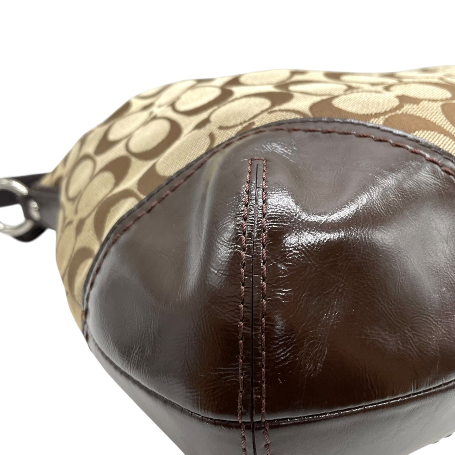 COACH コーチ シグネチャー 2WAY ハンドバッグ ショルダーバッグ F17400 キャンバス パテントレザー 茶 ブラウン シルバー金具 肩掛け可 斜め掛け可 レディース U13