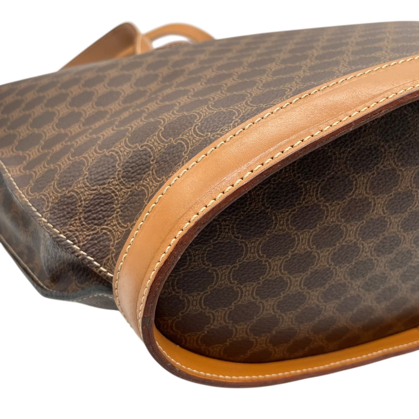 美品 CELINE セリーヌ マカダム ハンドバッグ トートバッグ PVC レザー 茶 ブラウン ゴールド金具 ワンショルダー 肩掛け可 ヴィンテージ オールドセリーヌ レディース B1