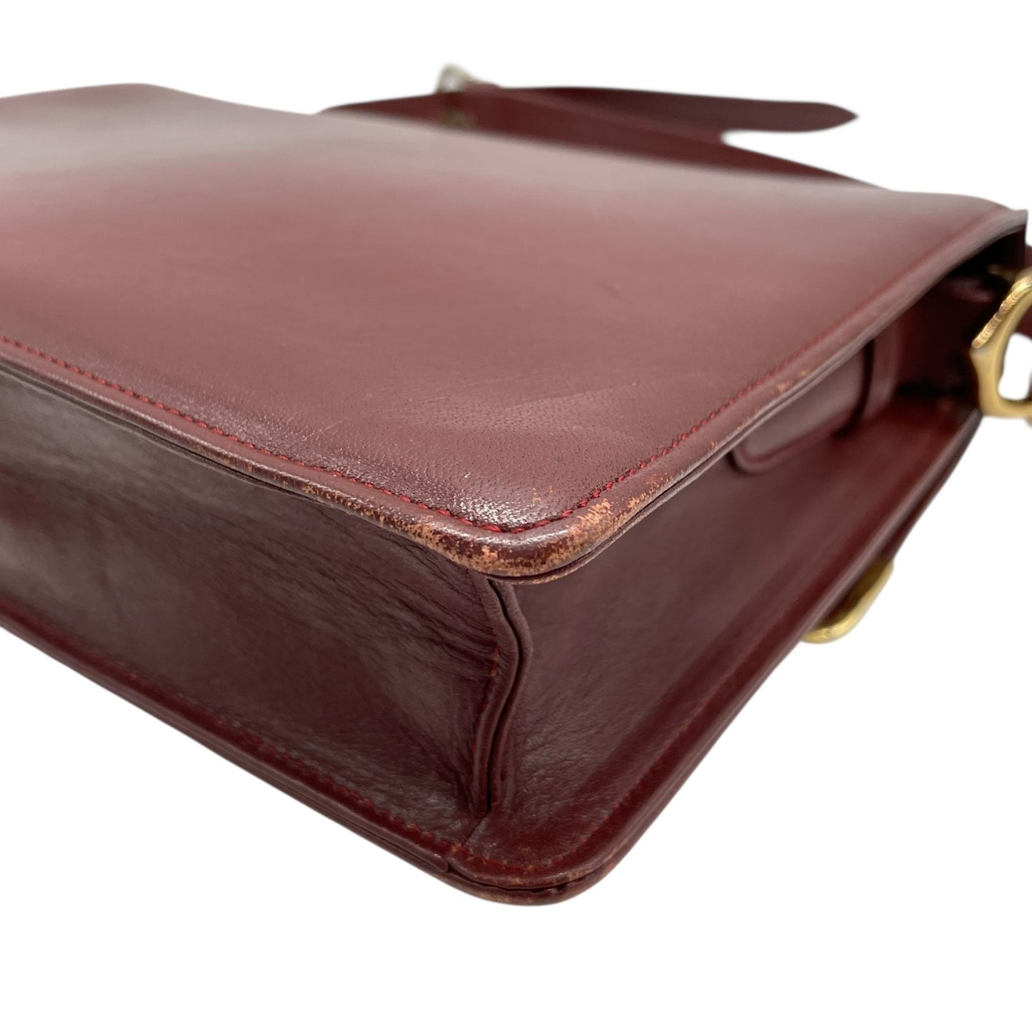 Cartier カルティエ マストライン ショルダーバッグ 赤 ボルドー ワインレッド レザー ゴールド金具 肩掛け可 斜め掛け可 2Cモチーフ マストドゥカルティエ ヴィンテージ レディース E2