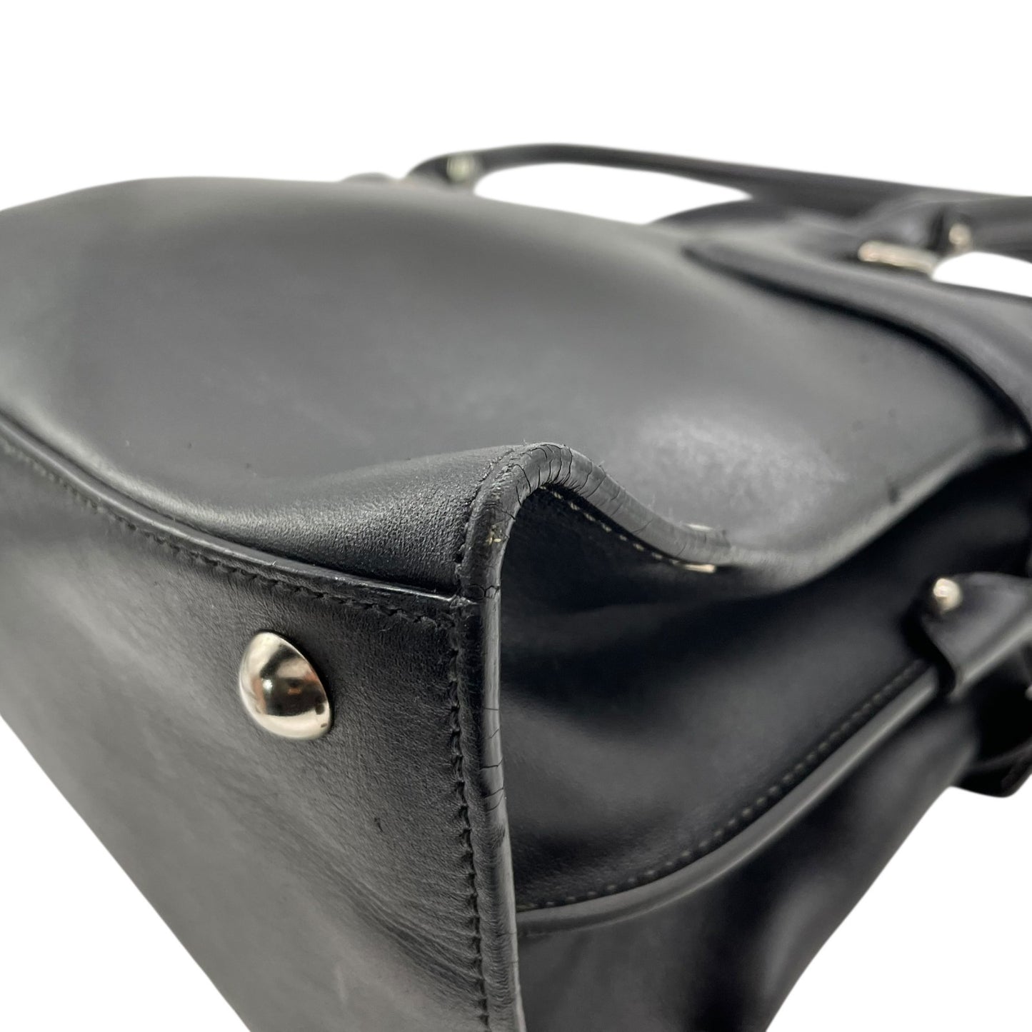 極美品 Salvatore Ferragamo フェラガモ ガンチーニ ハンドバッグ ワンショルダー 黒 ブラック レザー シルバー金具 DY-21 肩掛け可 メンズ レディース E