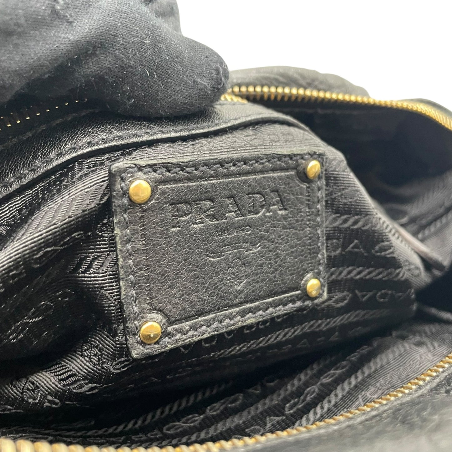 Authentic PRADA 2WAY Handbag Shoulder Black NERO Leather Gold Hardware Logo