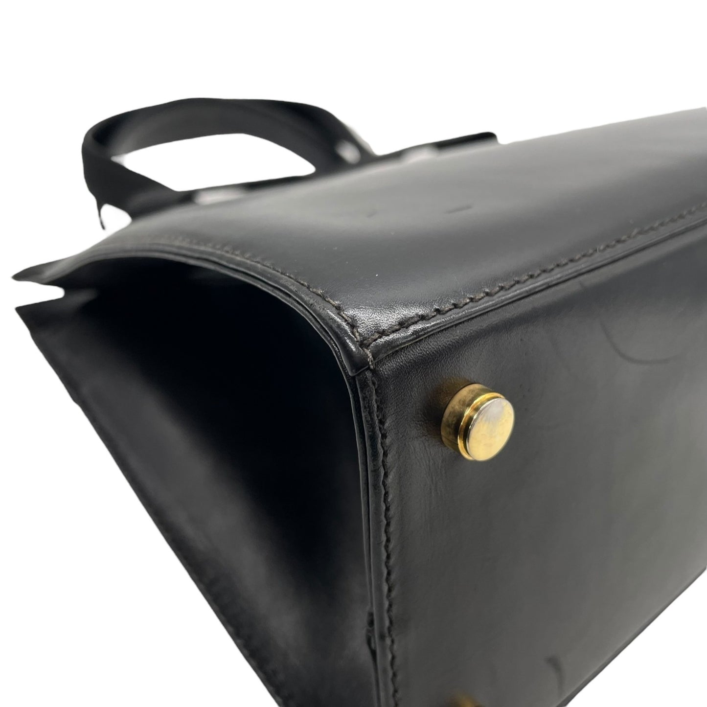 Authentic Salvatore Ferragamo Vara Ribbon Handbag Black Leather Gold Hardware