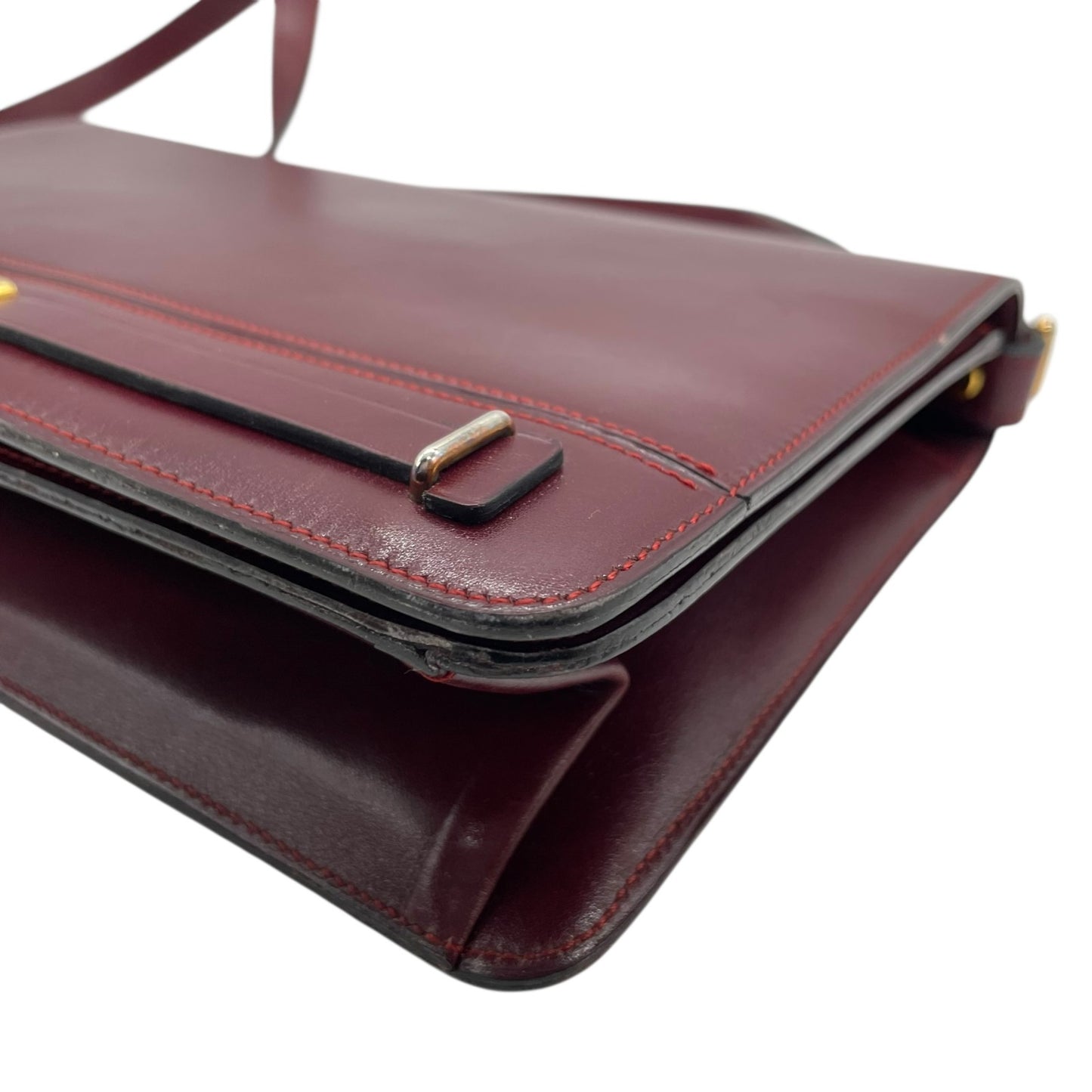 Authentic Christian Dior Shoulder Bag Red Bordeaux Leather Gold Hardware Logo Vintage