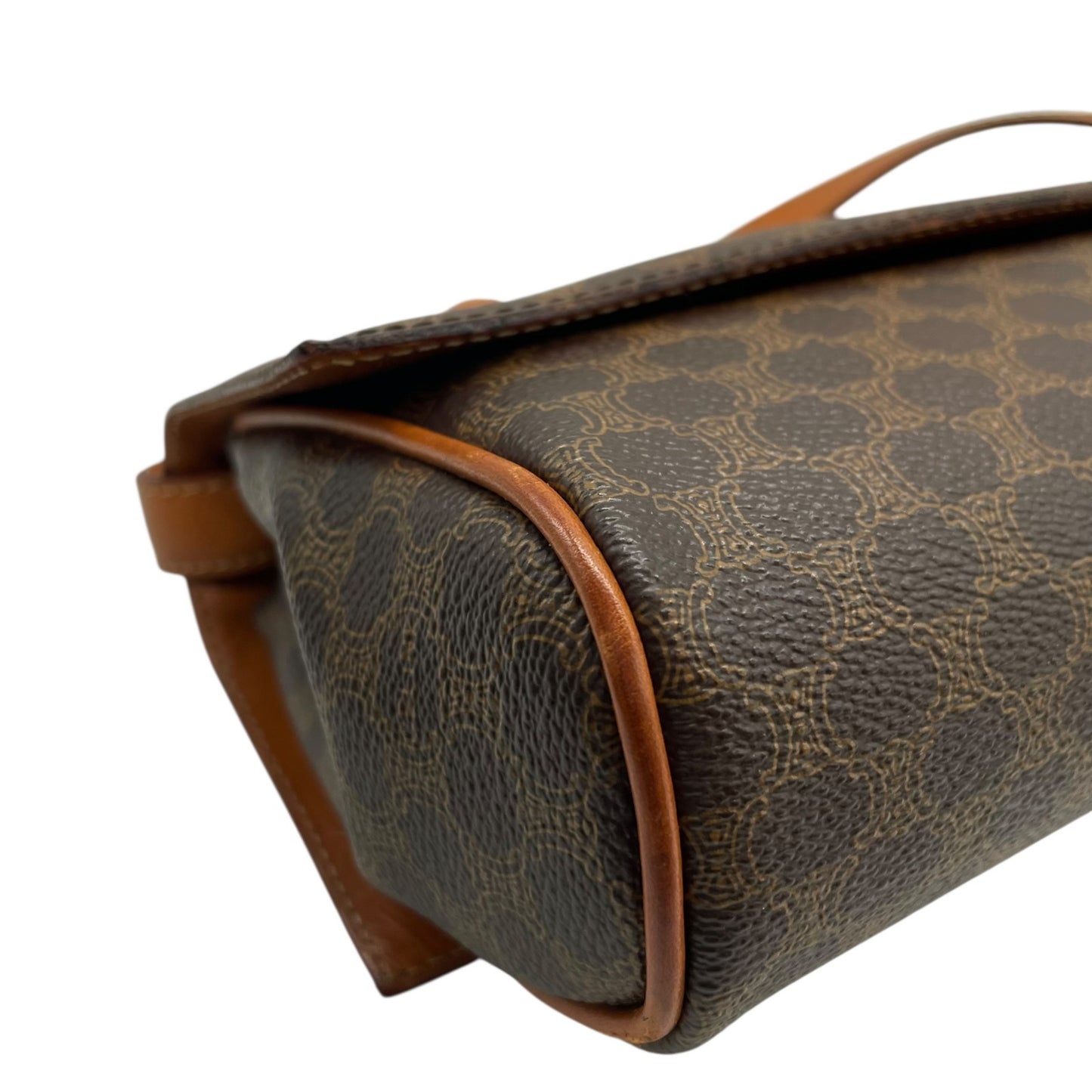 Authentic Old CELINE Macadam Shoulder Bag Brown PVC Leather Logo Vintage Crossbody