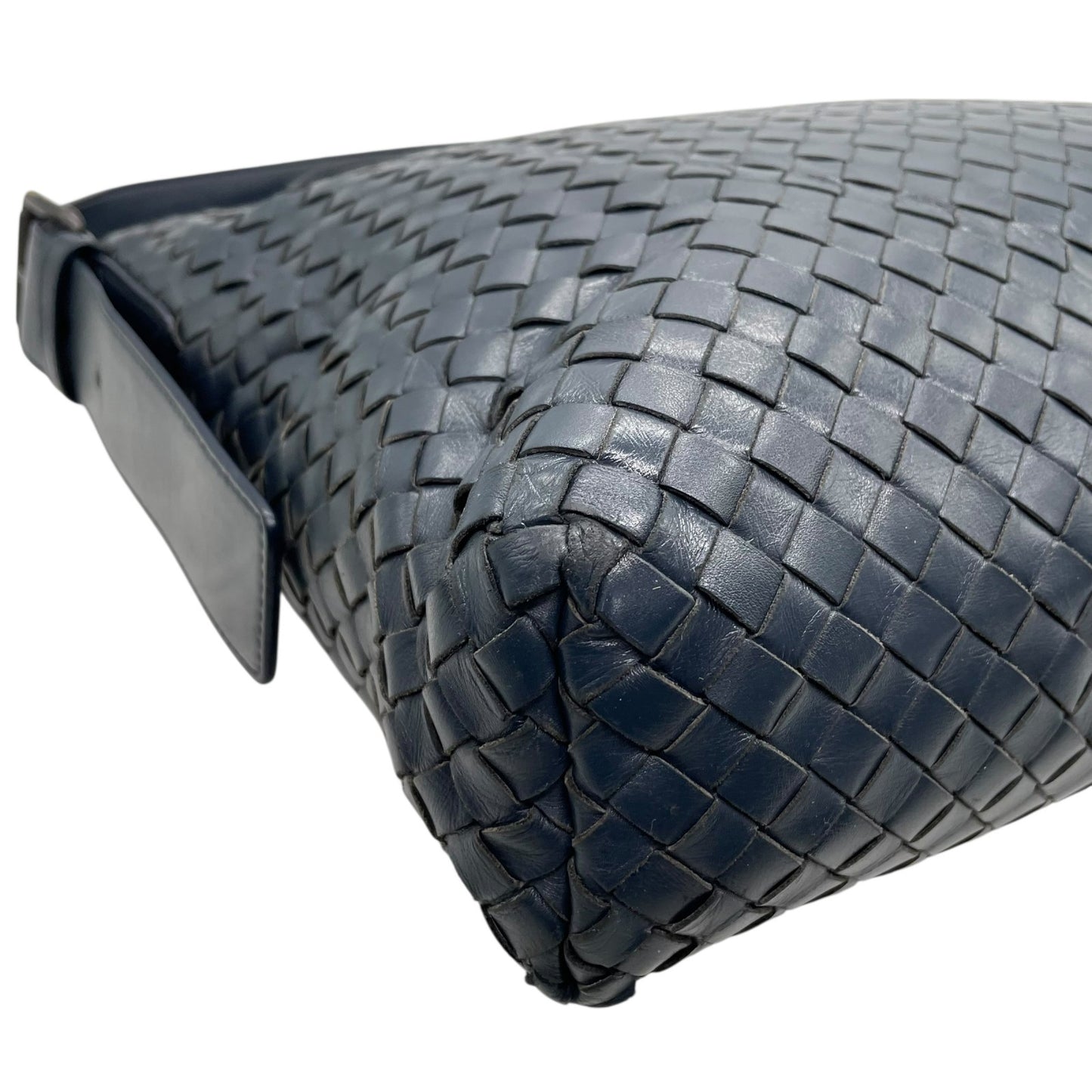 Authentic BOTTEGA VENETA Intrecciato Leather Shoulder Messenger Bag Navy Unisex