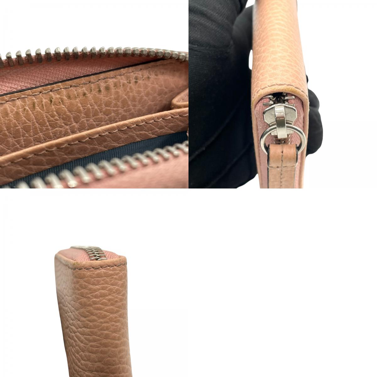 極美品 グッチ GUCCI カードケース 644412 レザー ピンクベージュ ダブルG マーモント コインケース ミニ財布 コンパクト ウォレット 小銭入れ M2