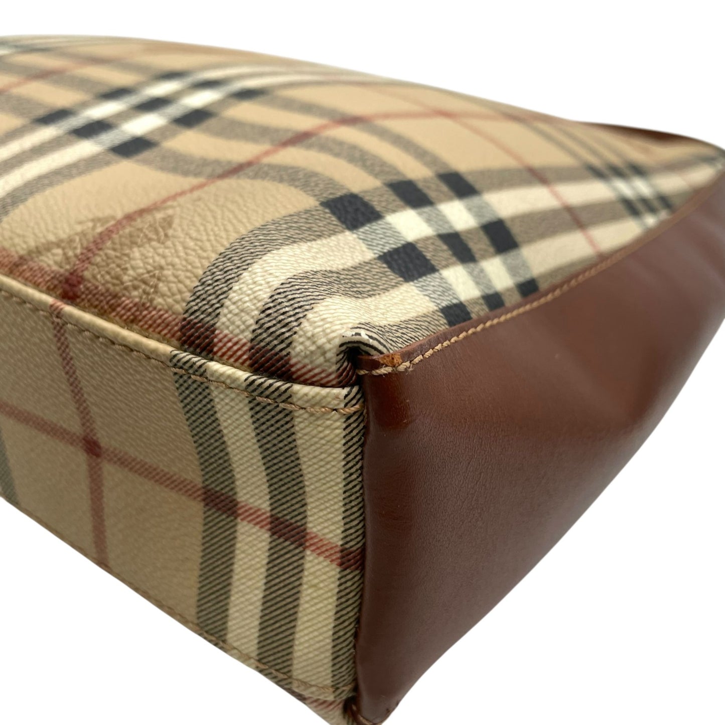 美品 BURBERRY バーバリー ノバチェック シャドーホース ワンショルダーバッグ ショルダーバッグ PVC×レザー ブラウン ヴィンテージ ゴールド金具 肩掛け C7